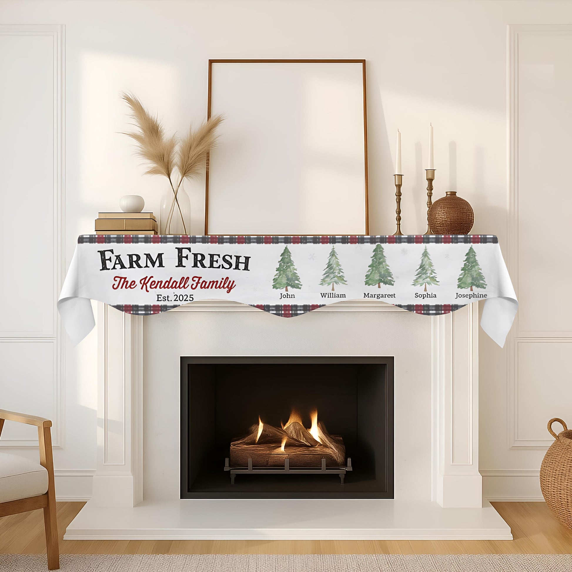 Custom Winter Farm Fresh Family Fireplace Mantel Scarf: Holiday Hearth Decoration image 1