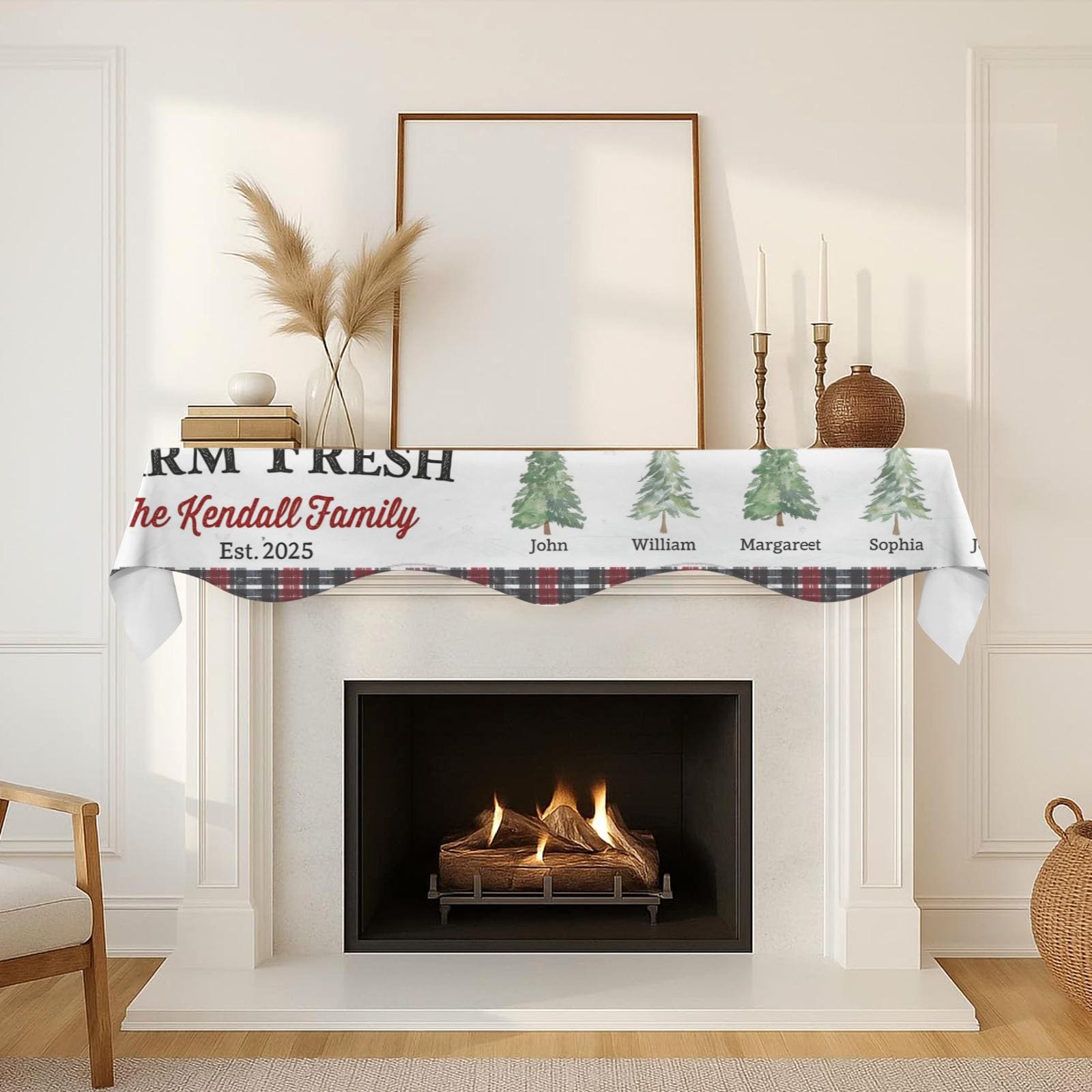 Custom Winter Farm Fresh Family Fireplace Mantel Scarf: Holiday Hearth Decoration image 3