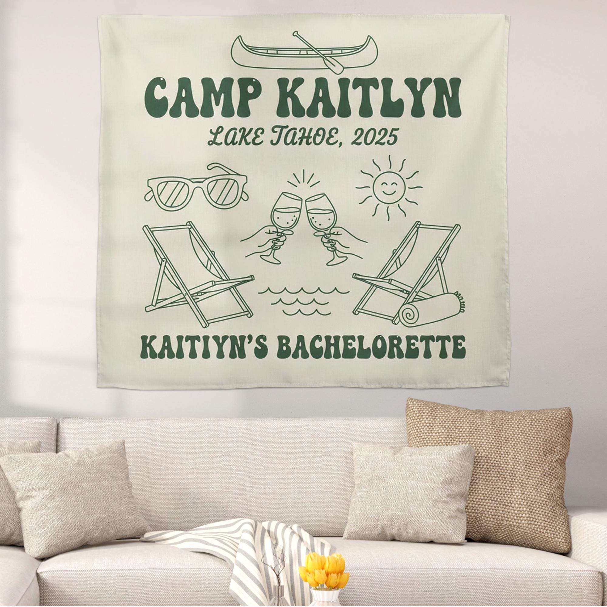 Camping Bachelorette Tapestry – 2025 Summer Camp Theme Wall Hanging for Outdoor Party Decor image 2