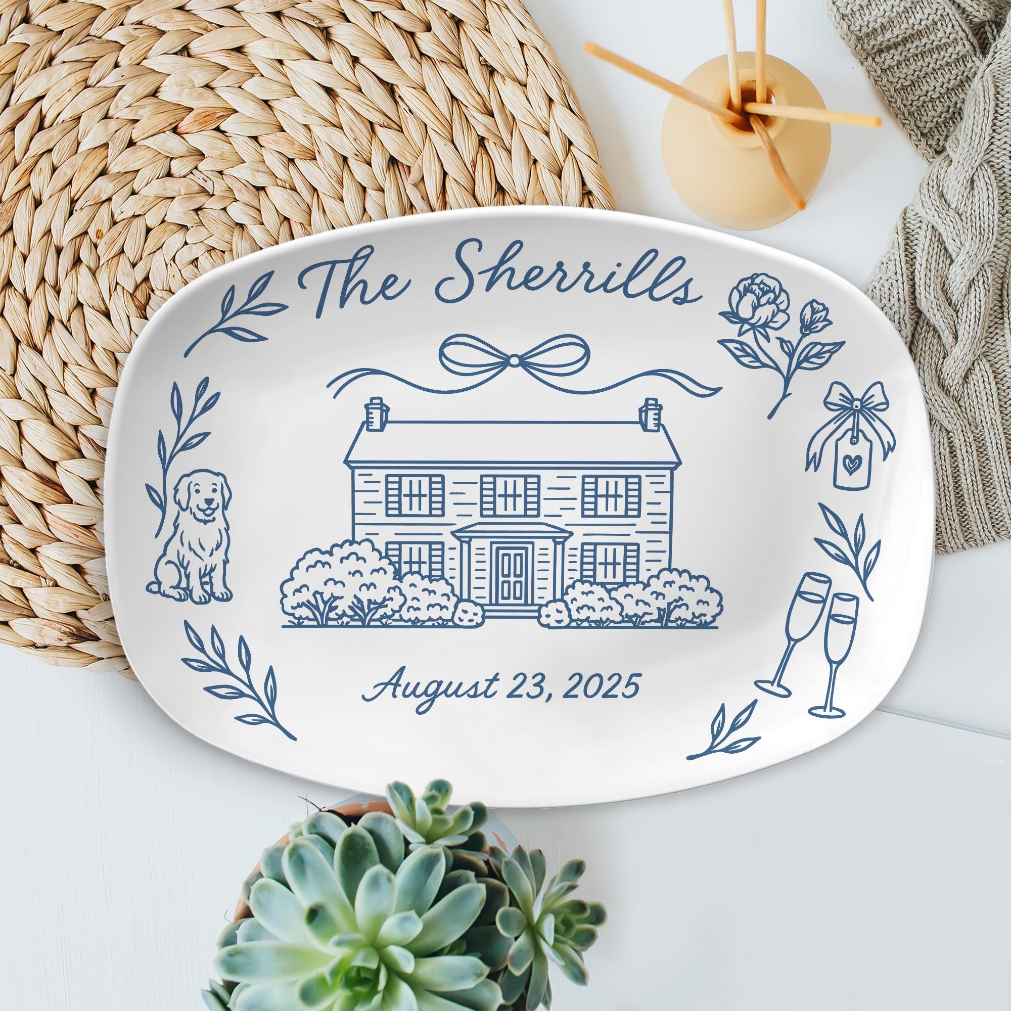 Custom House Wedding Platter: Personalized Pet and Home Design Plate - DECOR only image 2