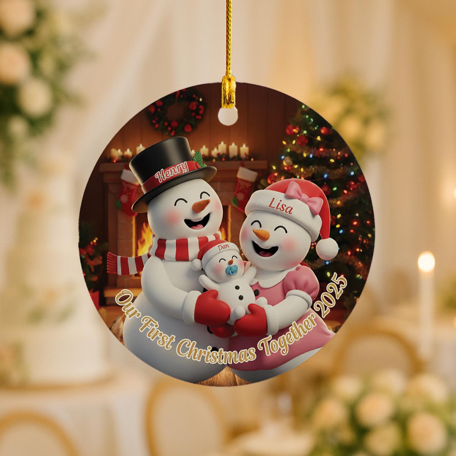 Personalized Snowman Family Ornament: First Christmas Together, Custom Ceramic image 1