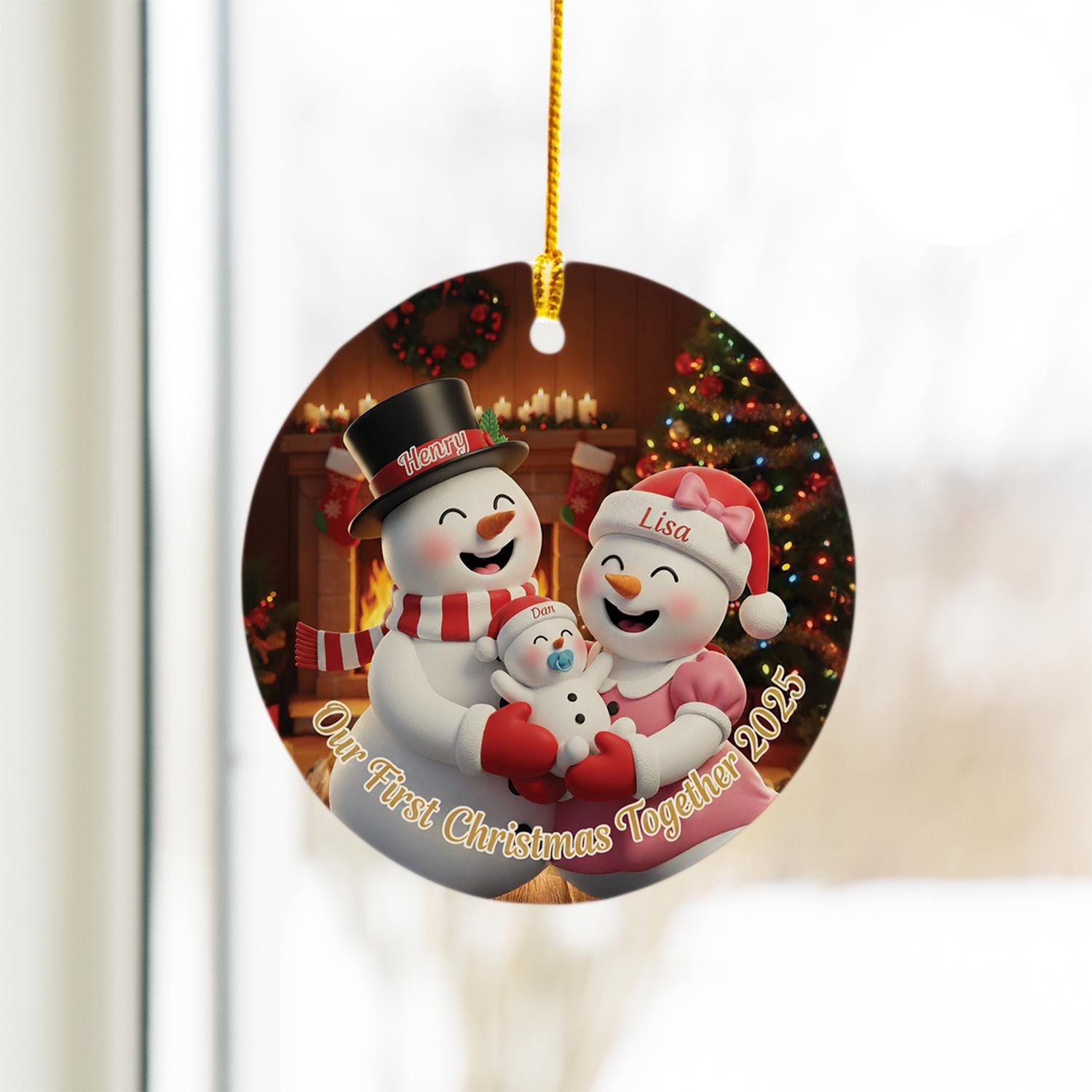 Personalized Snowman Family Ornament: First Christmas Together, Custom Ceramic image 2