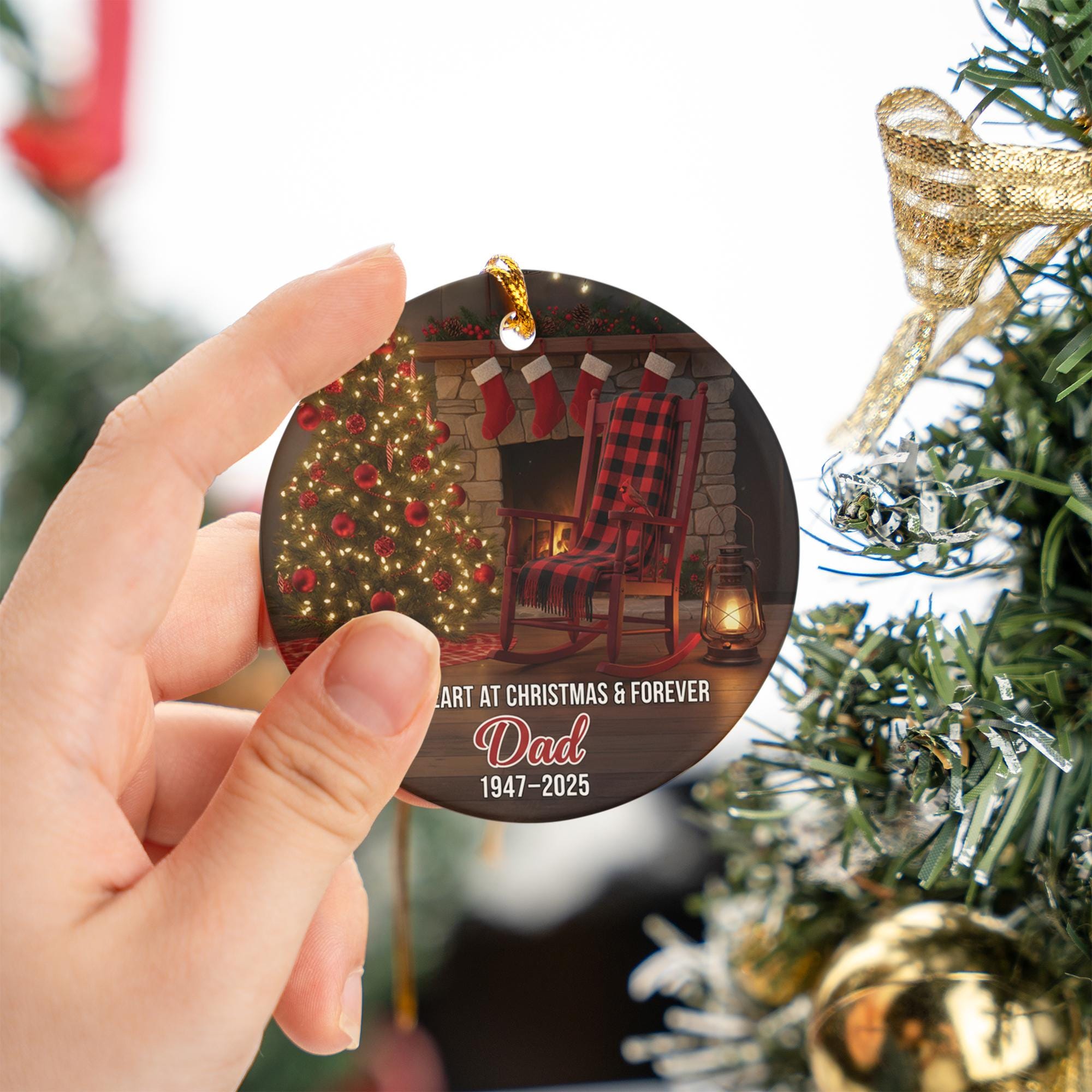 Dad Memorial Ornament, Empty Rocking Chair Design, Round Ceramic Christmas Keepsake image 7