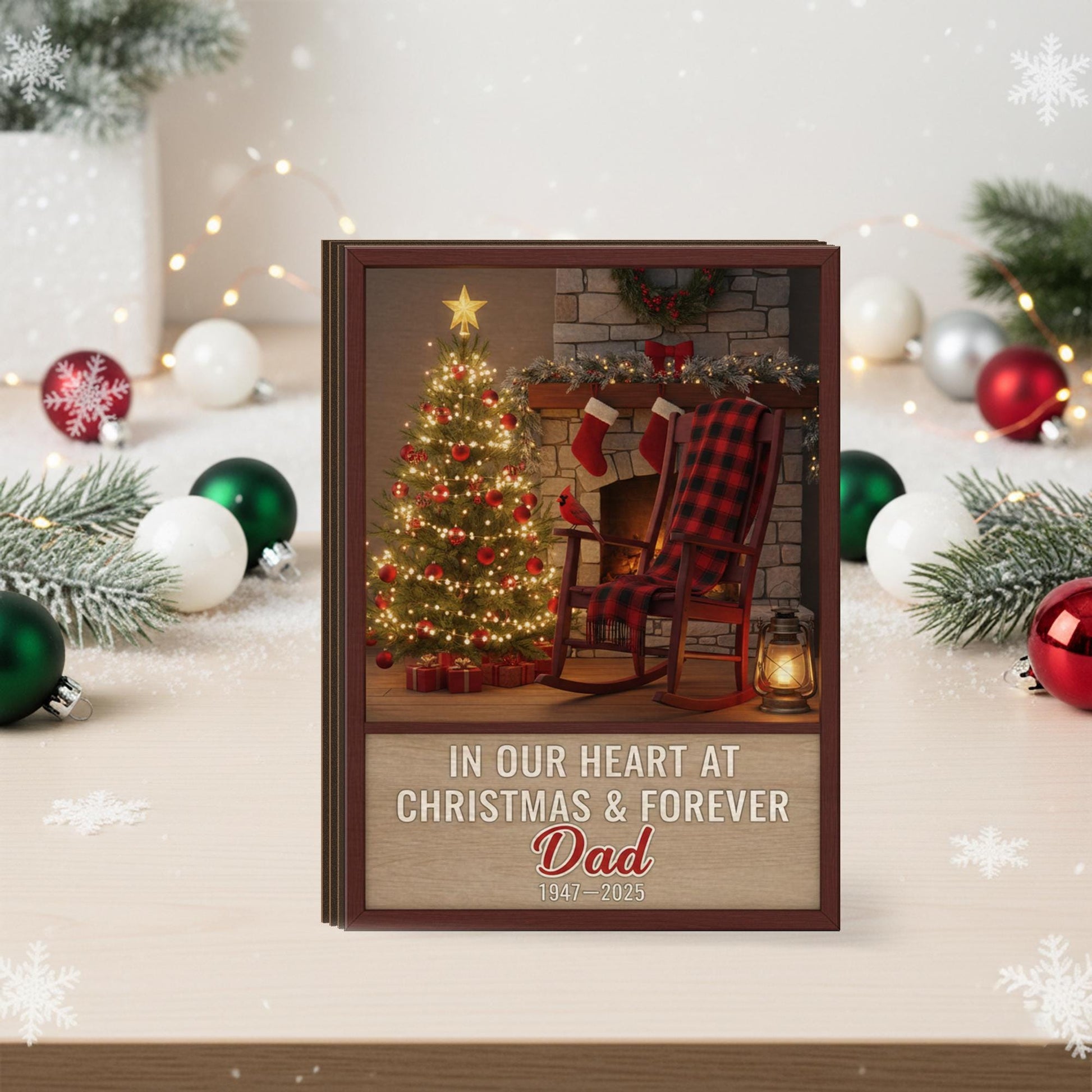 Dad Memorial Wood Block, Empty Rocking Chair Sign, Cardinal Christmas Remembrance Plaque image 3
