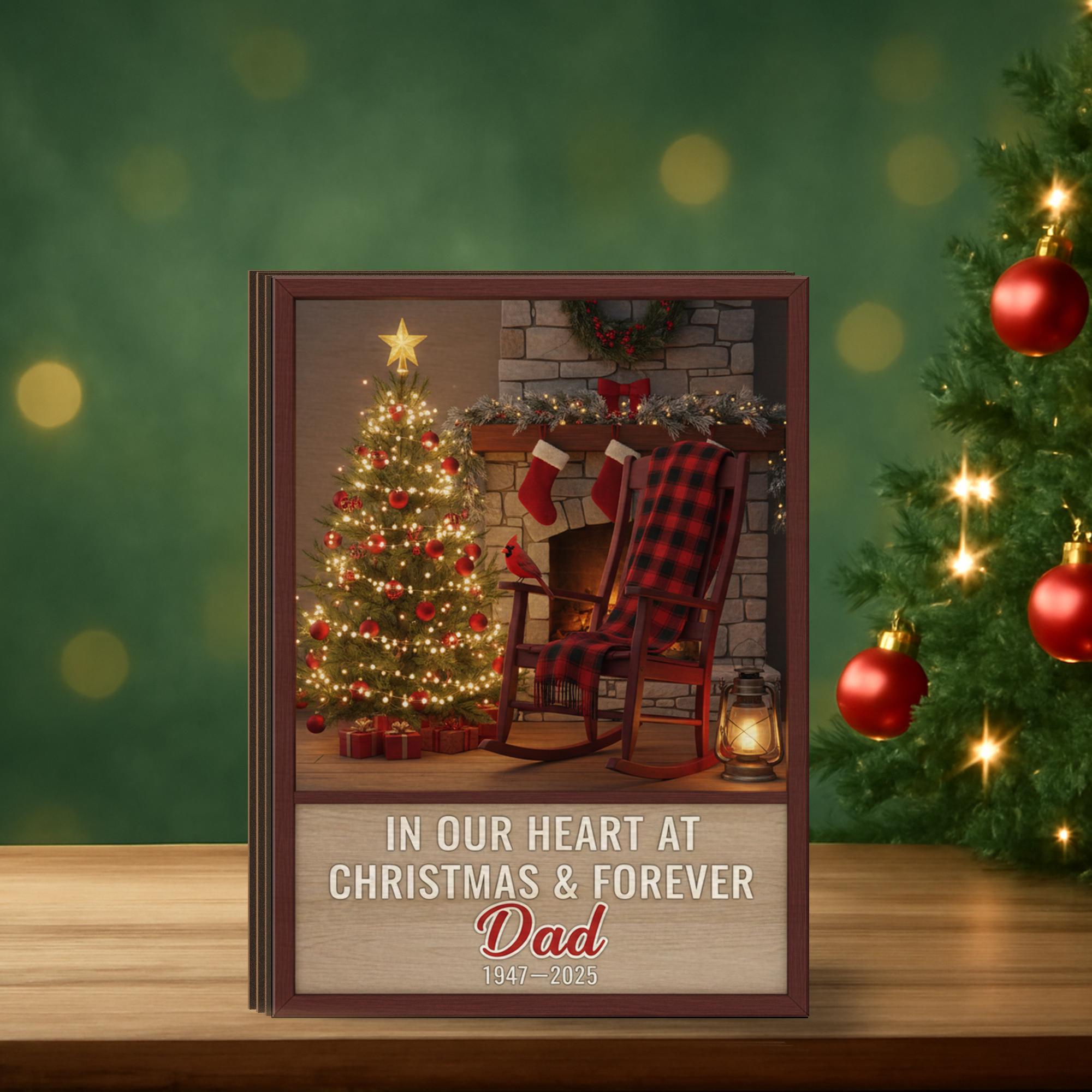 Dad Memorial Wood Block, Empty Rocking Chair Sign, Cardinal Christmas Remembrance Plaque image 2
