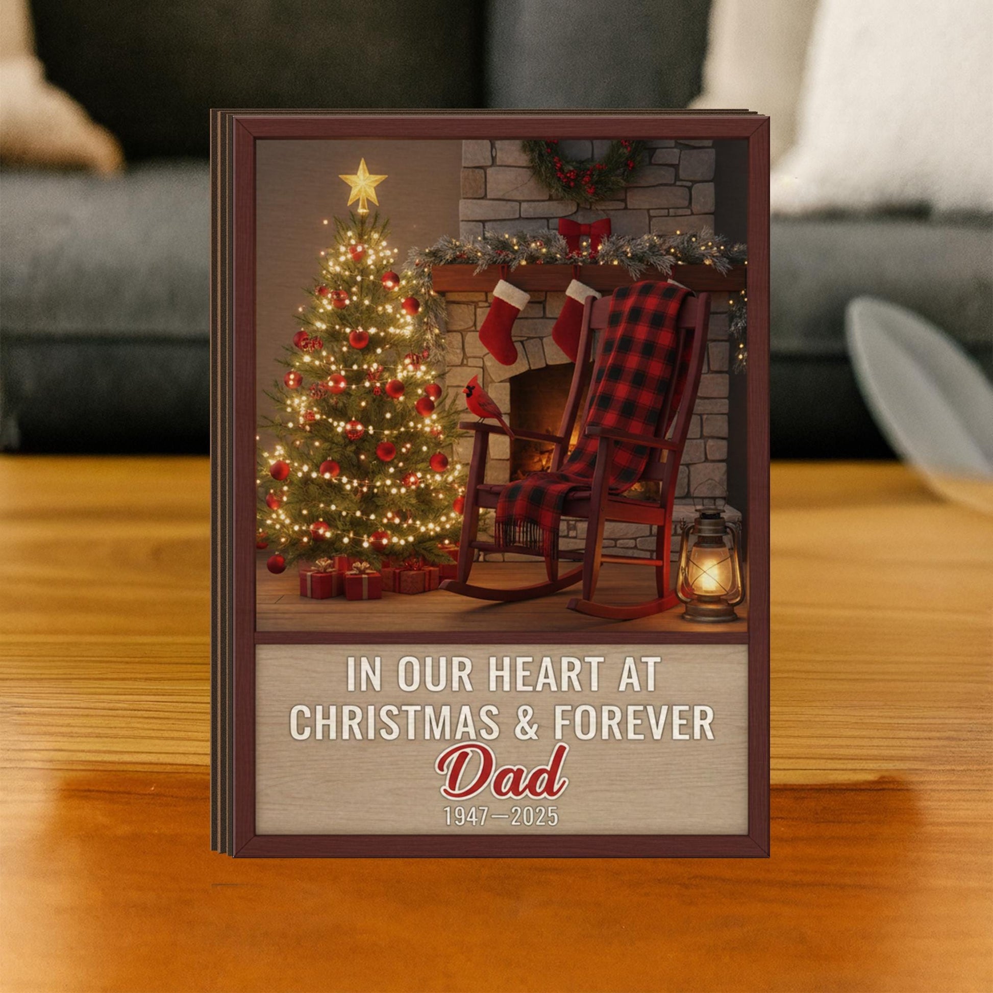 Dad Memorial Wood Block, Empty Rocking Chair Sign, Cardinal Christmas Remembrance Plaque image 5