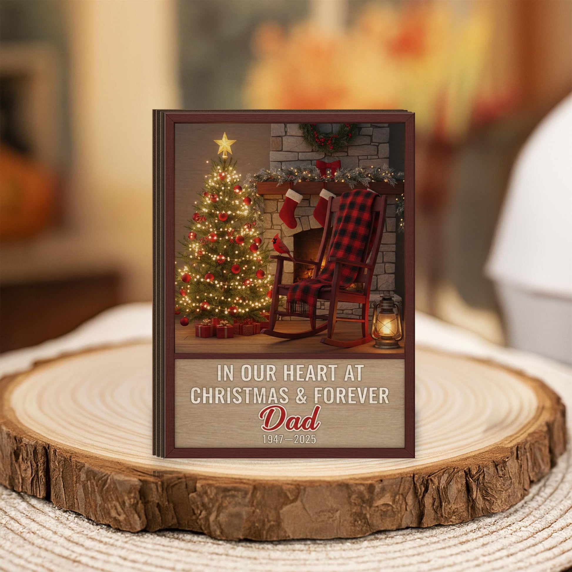Dad Memorial Wood Block, Empty Rocking Chair Sign, Cardinal Christmas Remembrance Plaque image 7