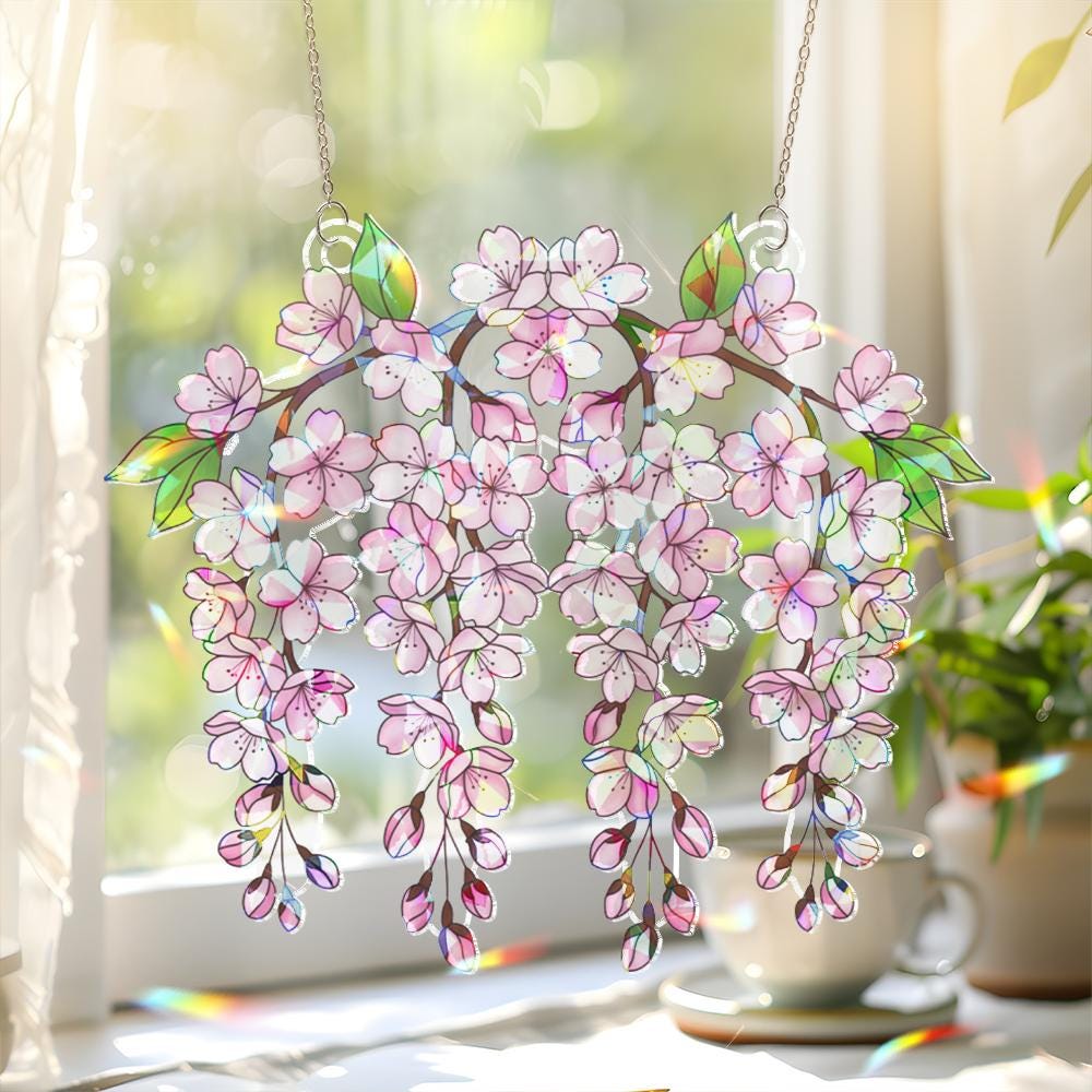 Cherry Blossom Window Hanging - Floral Sun Catcher Decor image 1
