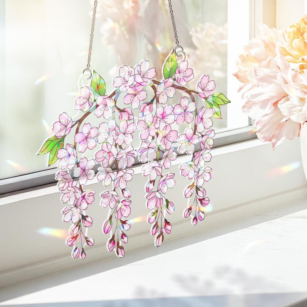 Cherry Blossom Window Hanging - Floral Sun Catcher Decor image 3