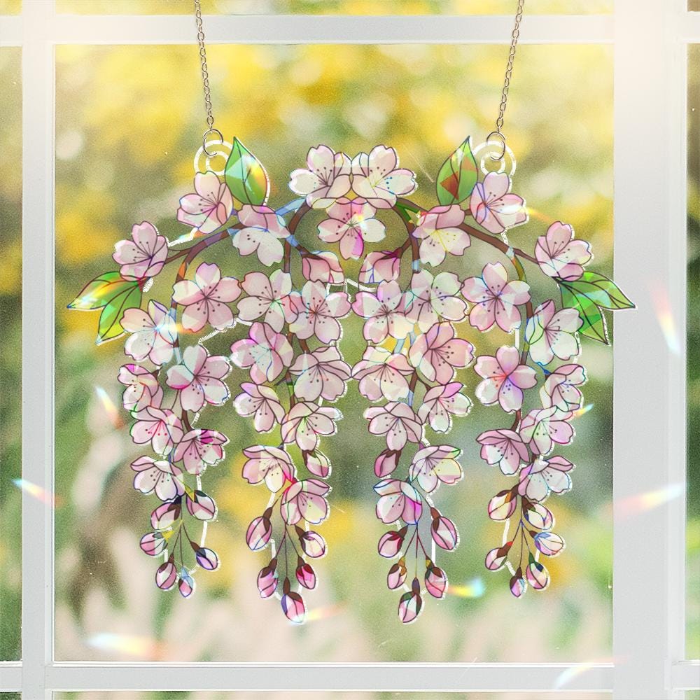 Cherry Blossom Window Hanging - Floral Sun Catcher Decor image 2