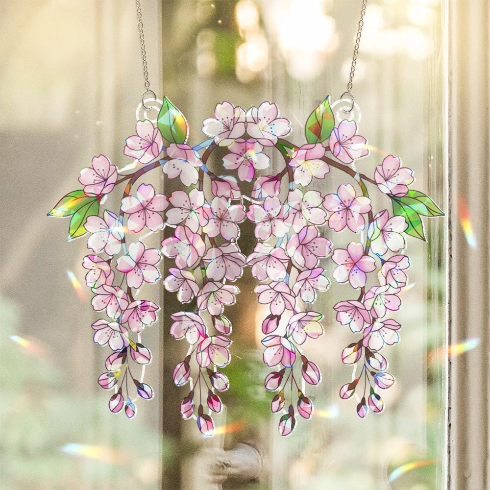 Cherry Blossom Window Hanging - Floral Sun Catcher Decor image 5