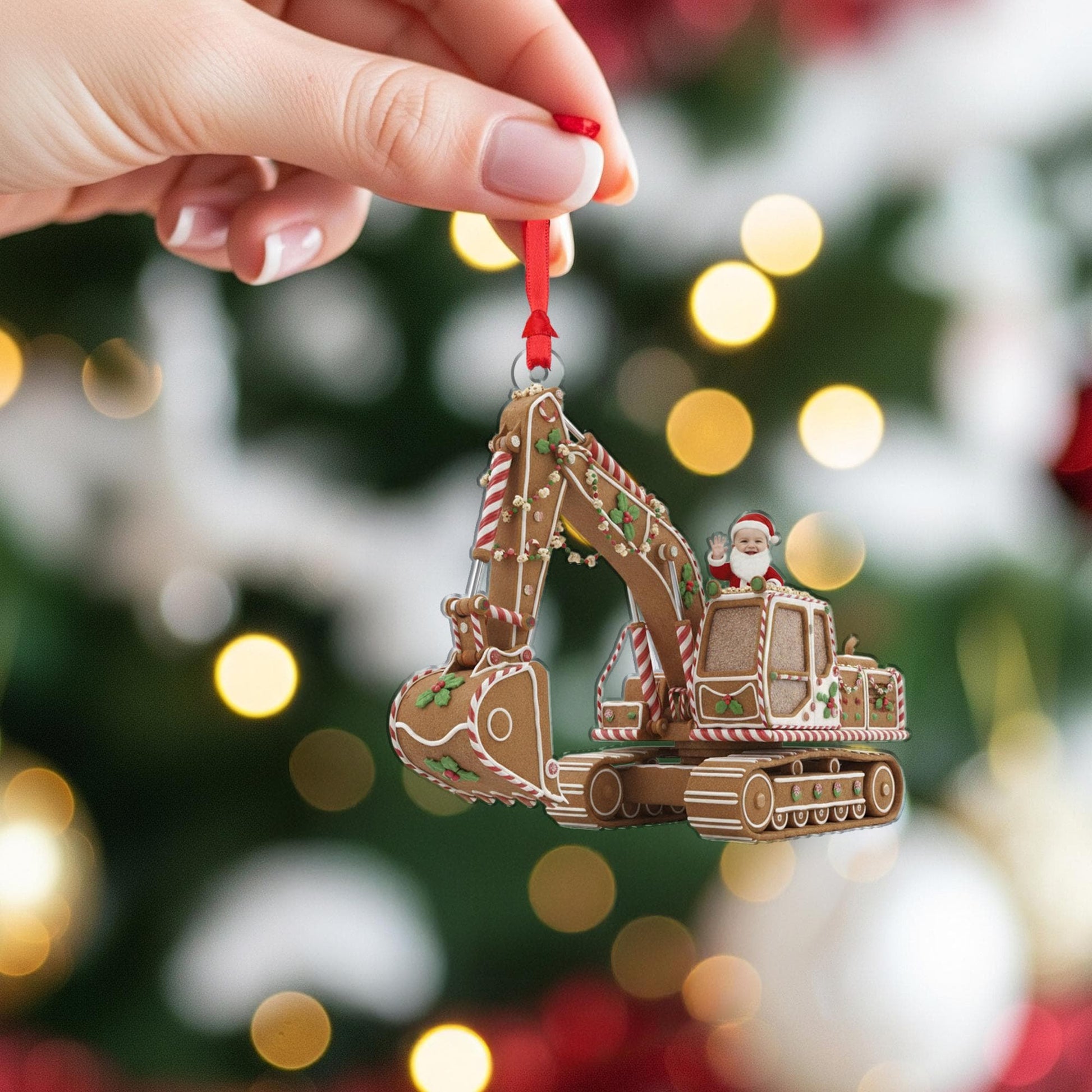 Gingerbread Excavator Ornament, Santa Driver, Construction Vehicle Christmas Decor image 5