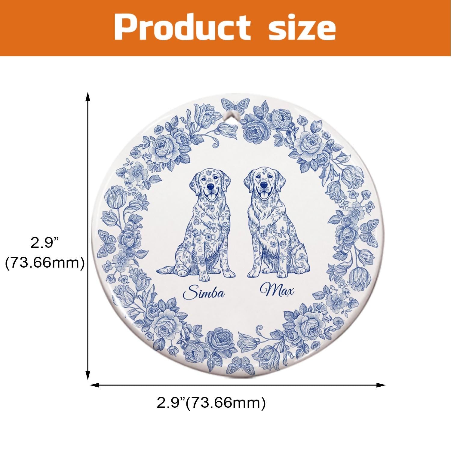 Custom Dog Ornament - Blue Floral Pet Portrait Ornament image 3