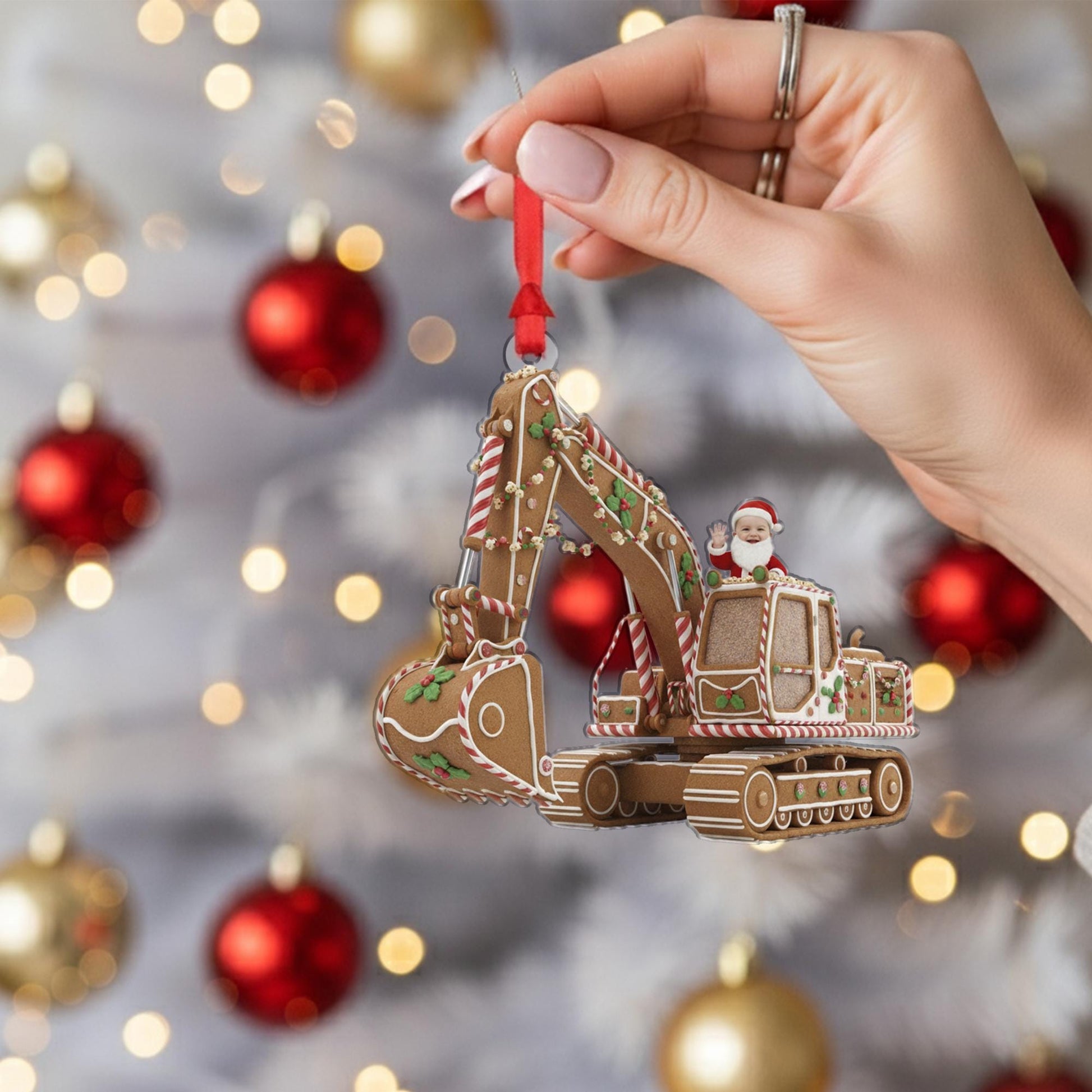 Gingerbread Excavator Ornament, Santa Driver, Construction Vehicle Christmas Decor image 6