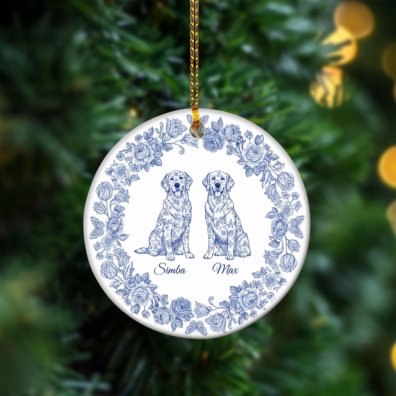 Custom Dog Ornament - Blue Floral Pet Portrait Ornament image 5