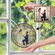 Custom Engagement Photo Suncatcher - Personalized Couple Window Hanging Gift image 1