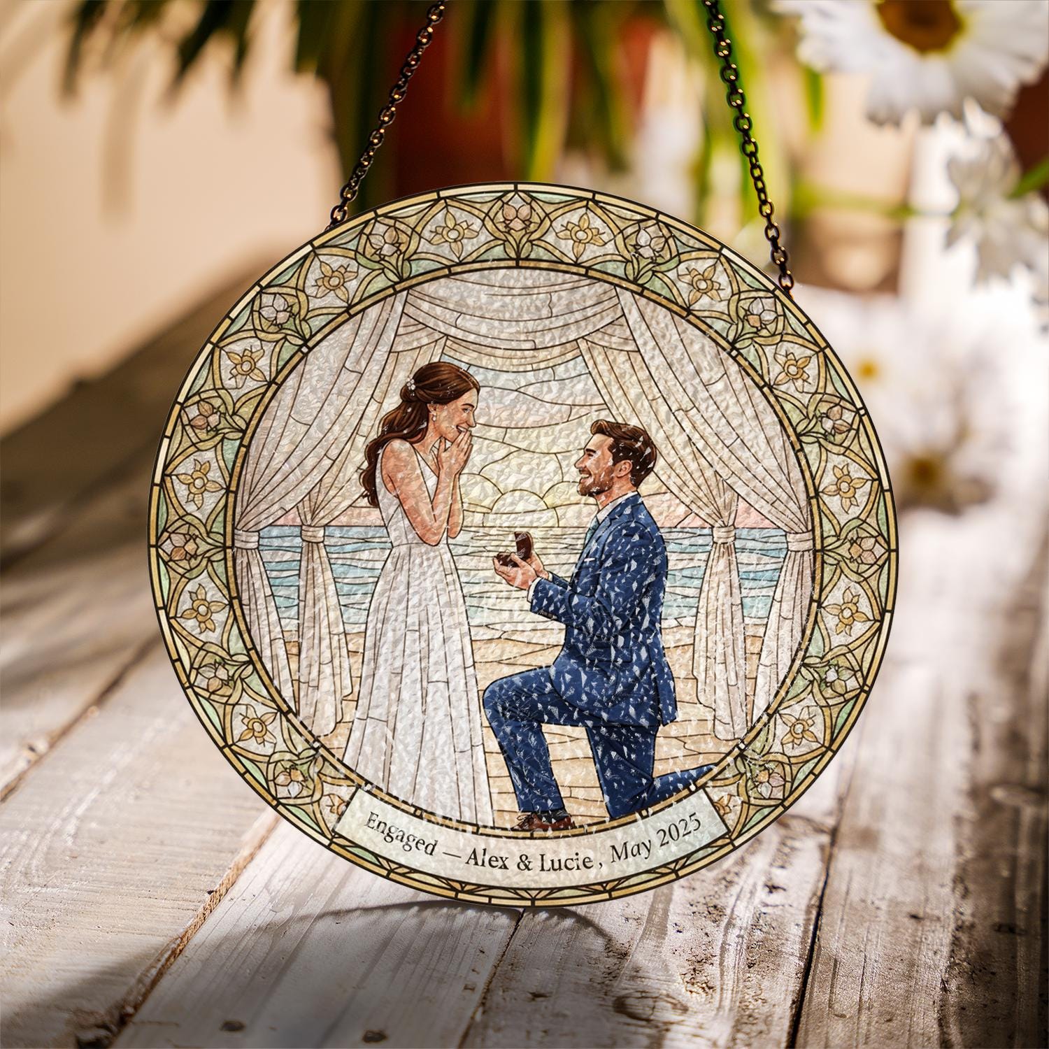 Custom Engagement Photo Suncatcher - Personalized Couple Window Hanging Gift image 2