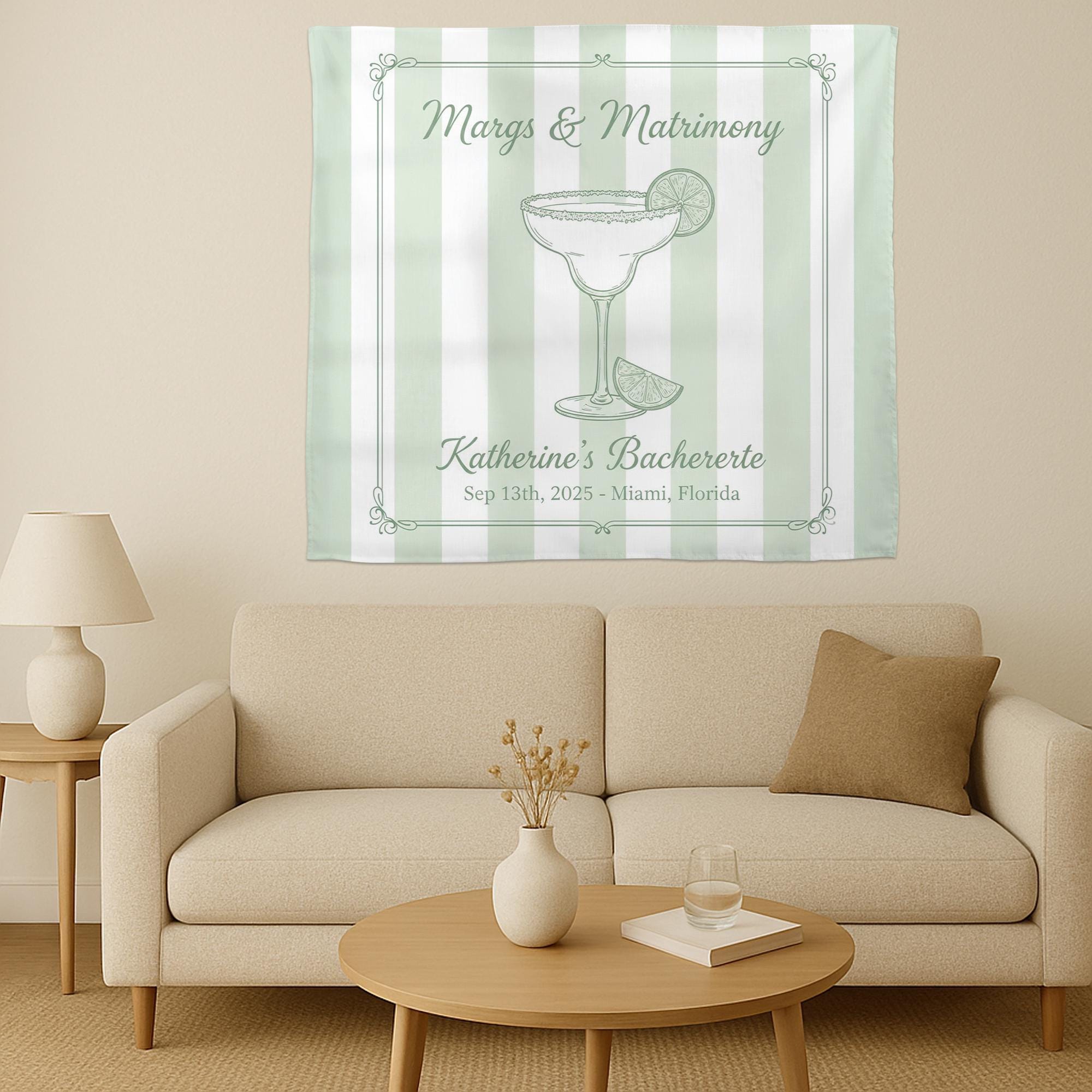 Personalized Bachelorette Tapestry Margarita Illustration — Name & Date Option image 2