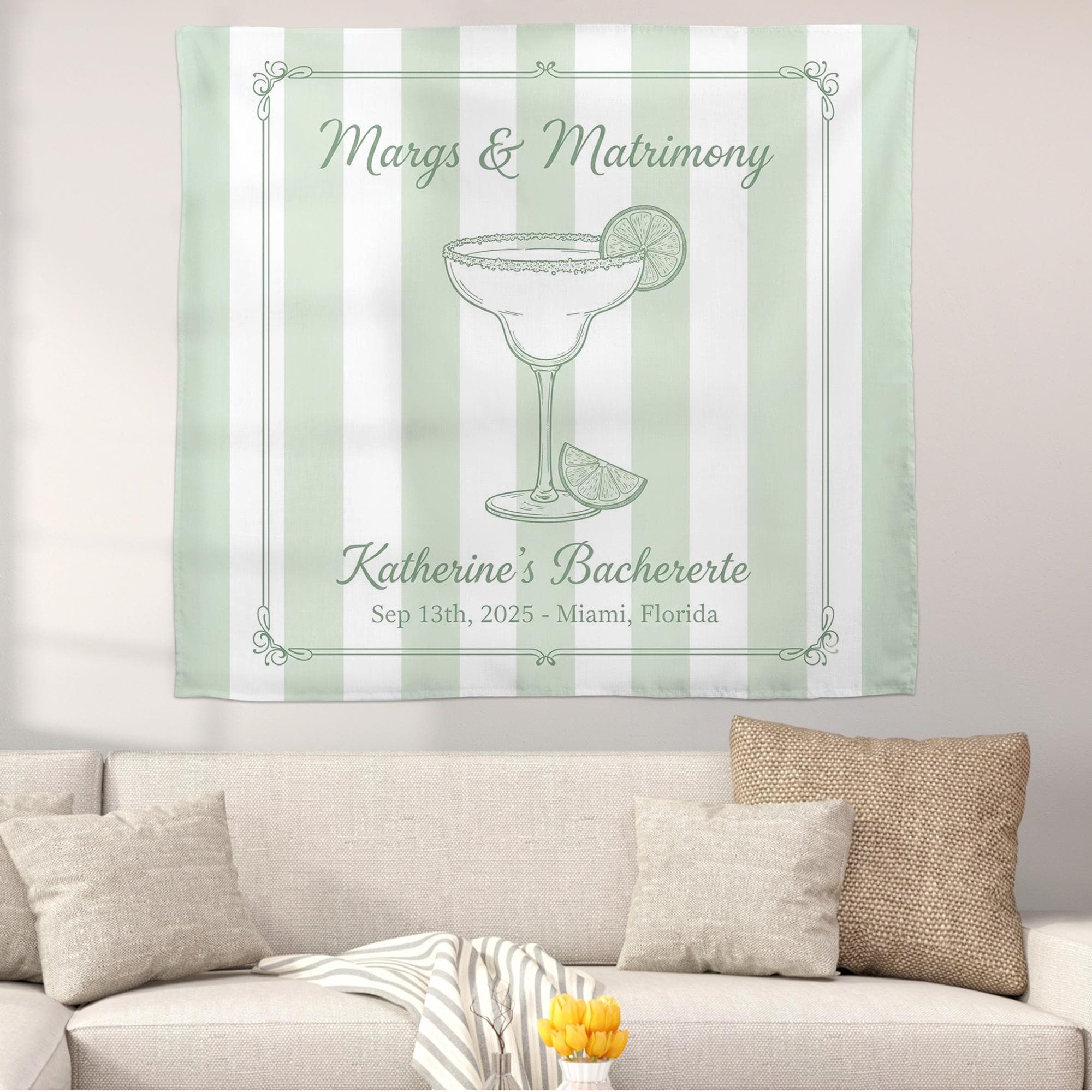 Personalized Bachelorette Tapestry Margarita Illustration — Name & Date Option image 1