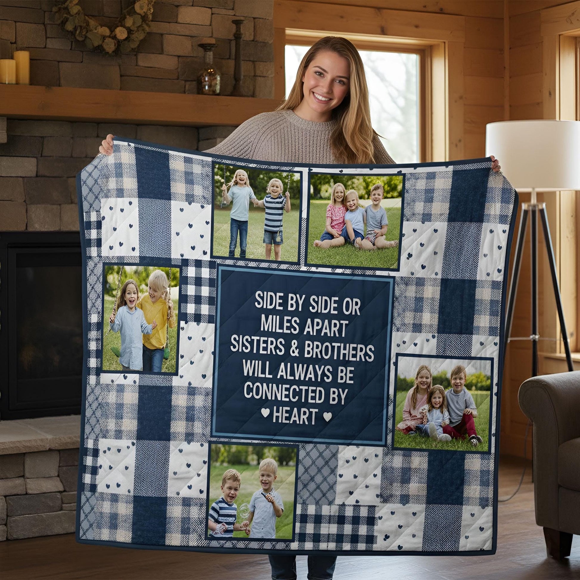 Custom Photo Sisters & Brothers Quilt Blanket: Gift for Siblings image 3
