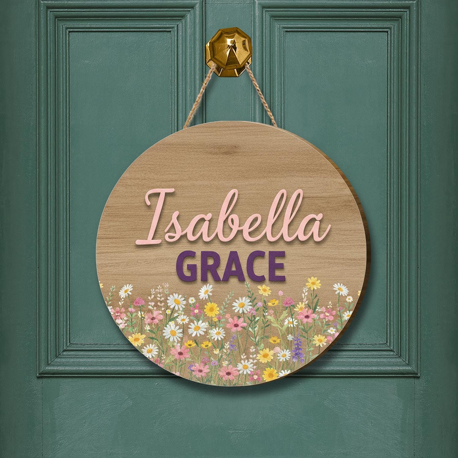 Personalized Floral Wooden Door Hanger - Custom Name Sign for Nursery or Kids Room image 2