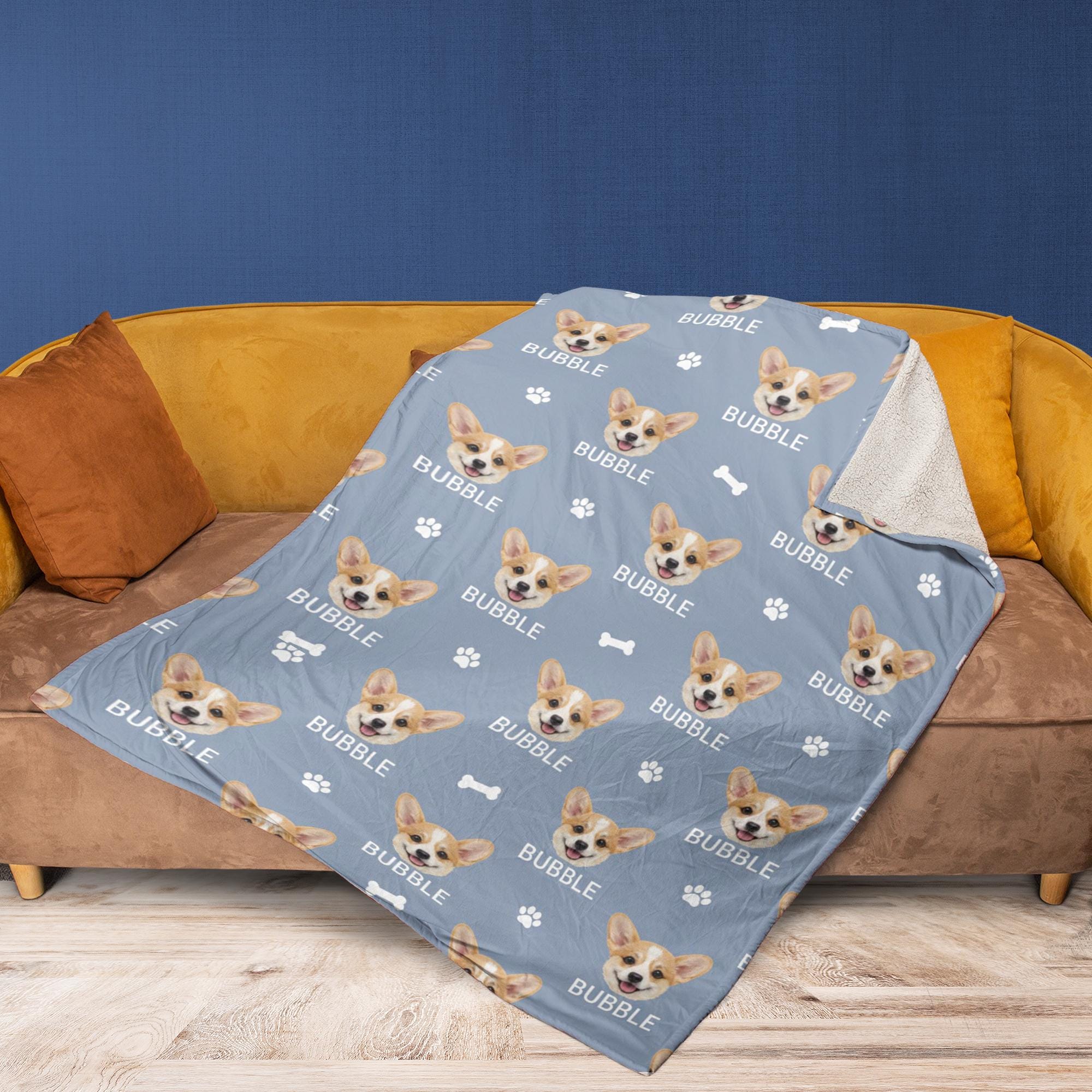 Custom Photo Dog Face Blanket: Personalized Name Throw Home Decor image 2