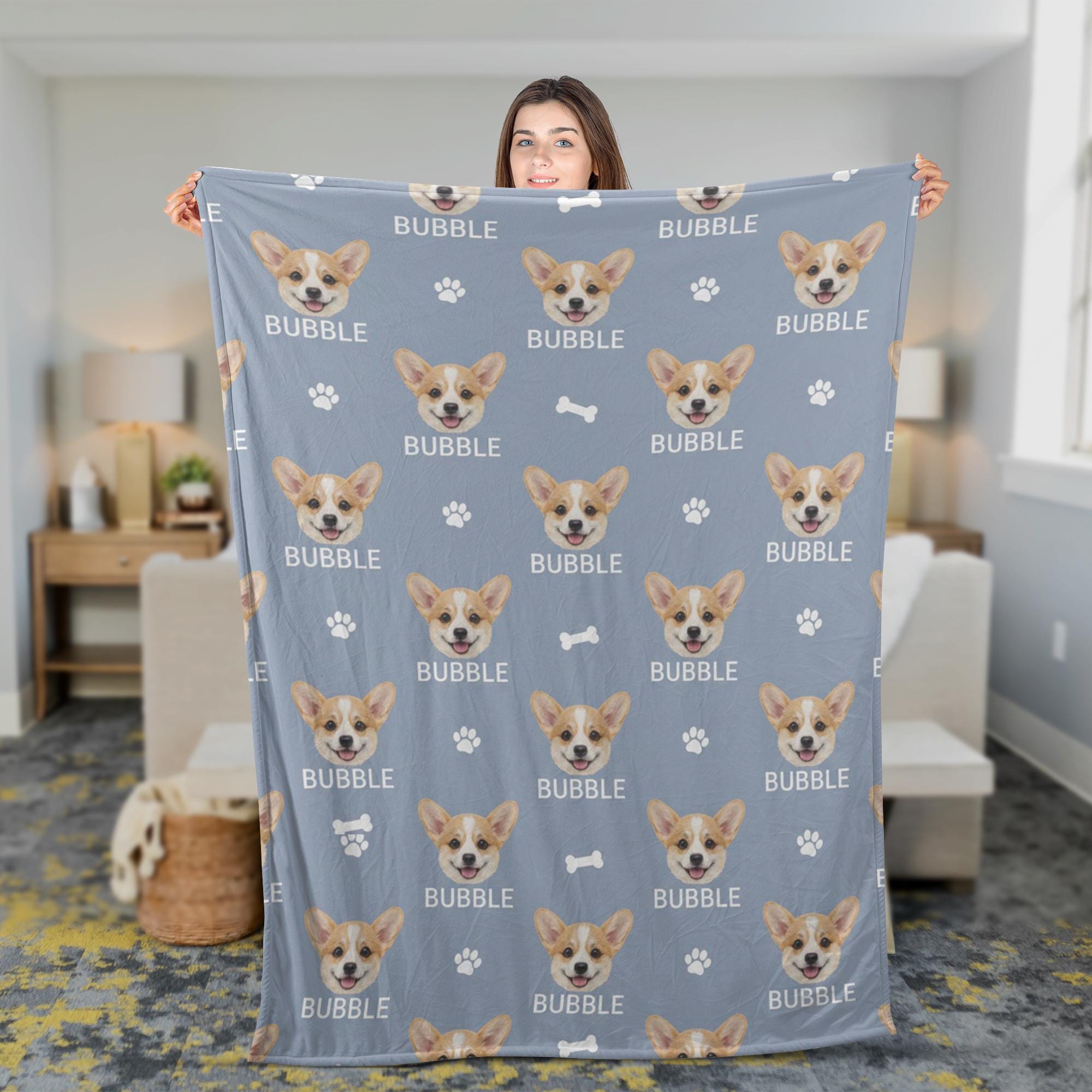 Custom Photo Dog Face Blanket: Personalized Name Throw Home Decor image 5