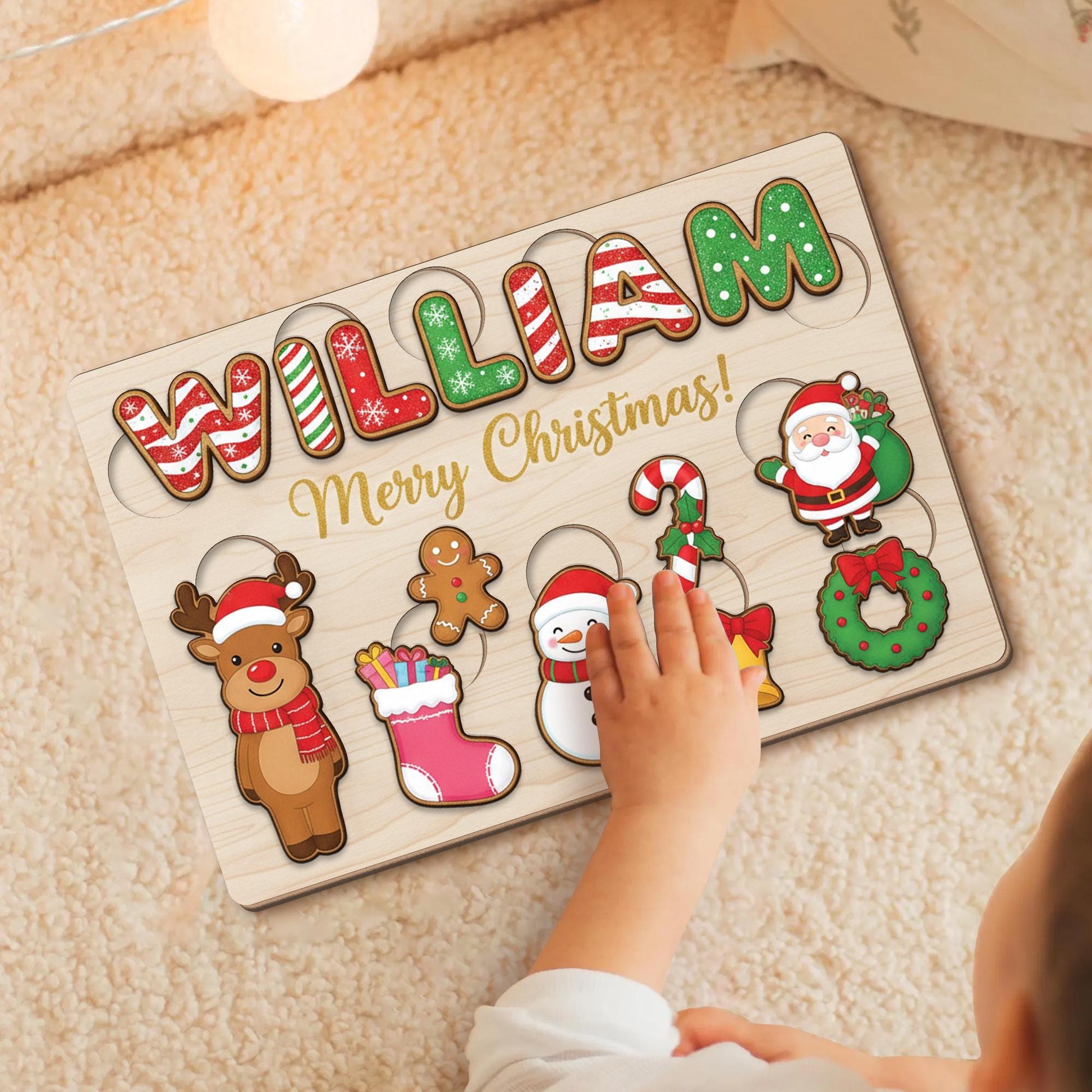 Personalized Christmas Name Puzzle - Wooden Holiday Gift for Kids and Toddlers image 2