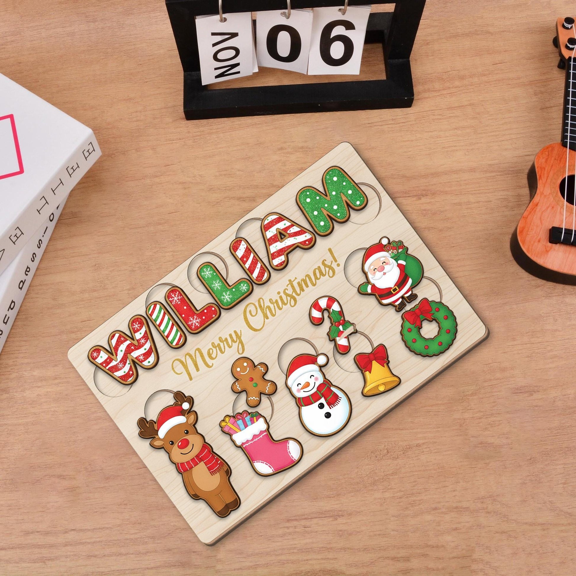 Personalized Christmas Name Puzzle - Wooden Holiday Gift for Kids and Toddlers image 7