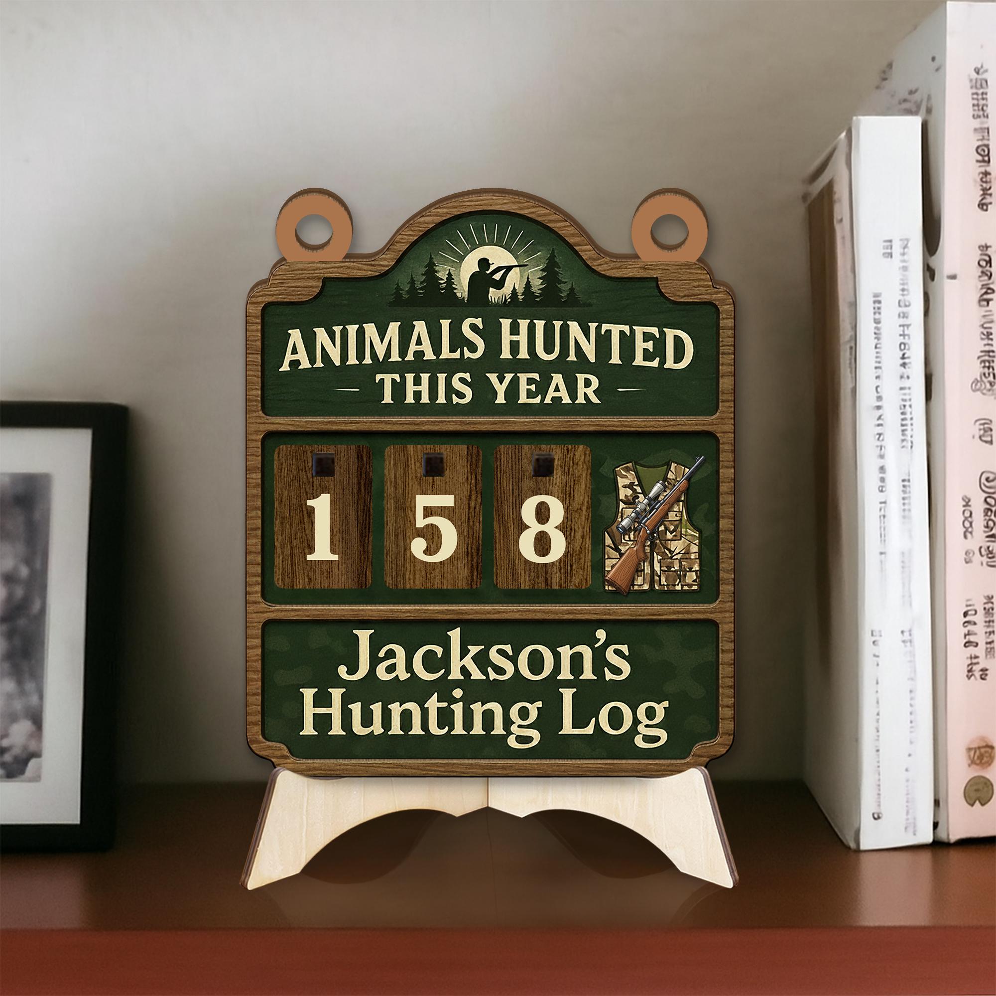 Personalized Hunting Counter - Custom Wood Hunting Log Sign, Gift for Hunter Dad image 1