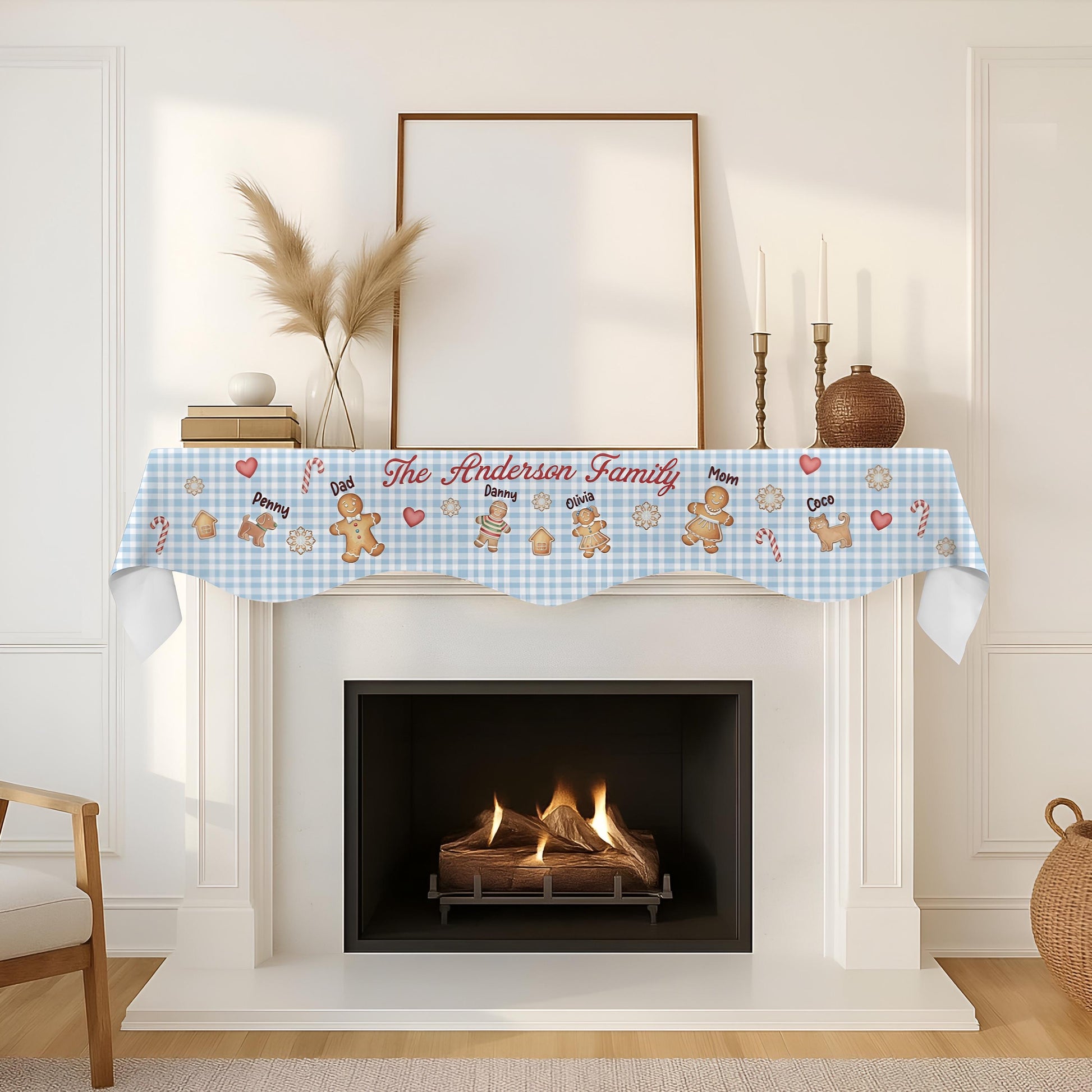 Custom Christmas Gingerbread Family Fireplace Mantel Scarf: Personalized Holiday Decor image 7