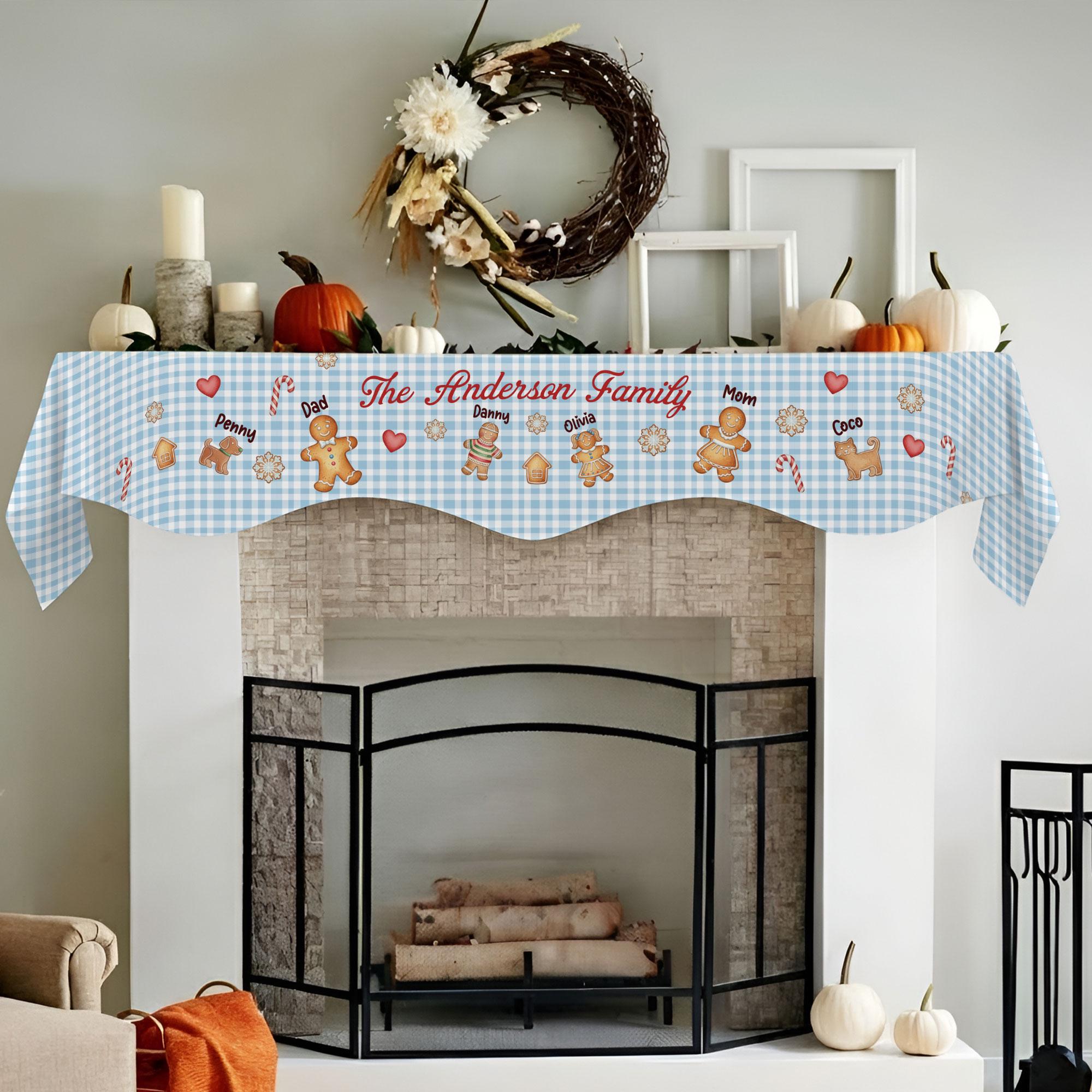 Custom Christmas Gingerbread Family Fireplace Mantel Scarf: Personalized Holiday Decor image 4