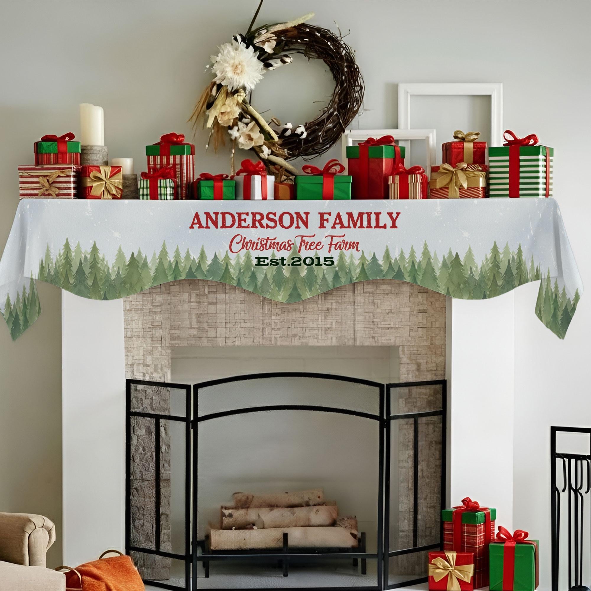 Custom Christmas Tree Farm Fresh Family Fireplace Mantel Scarf: Personalized Holiday Hearth Decor image 3