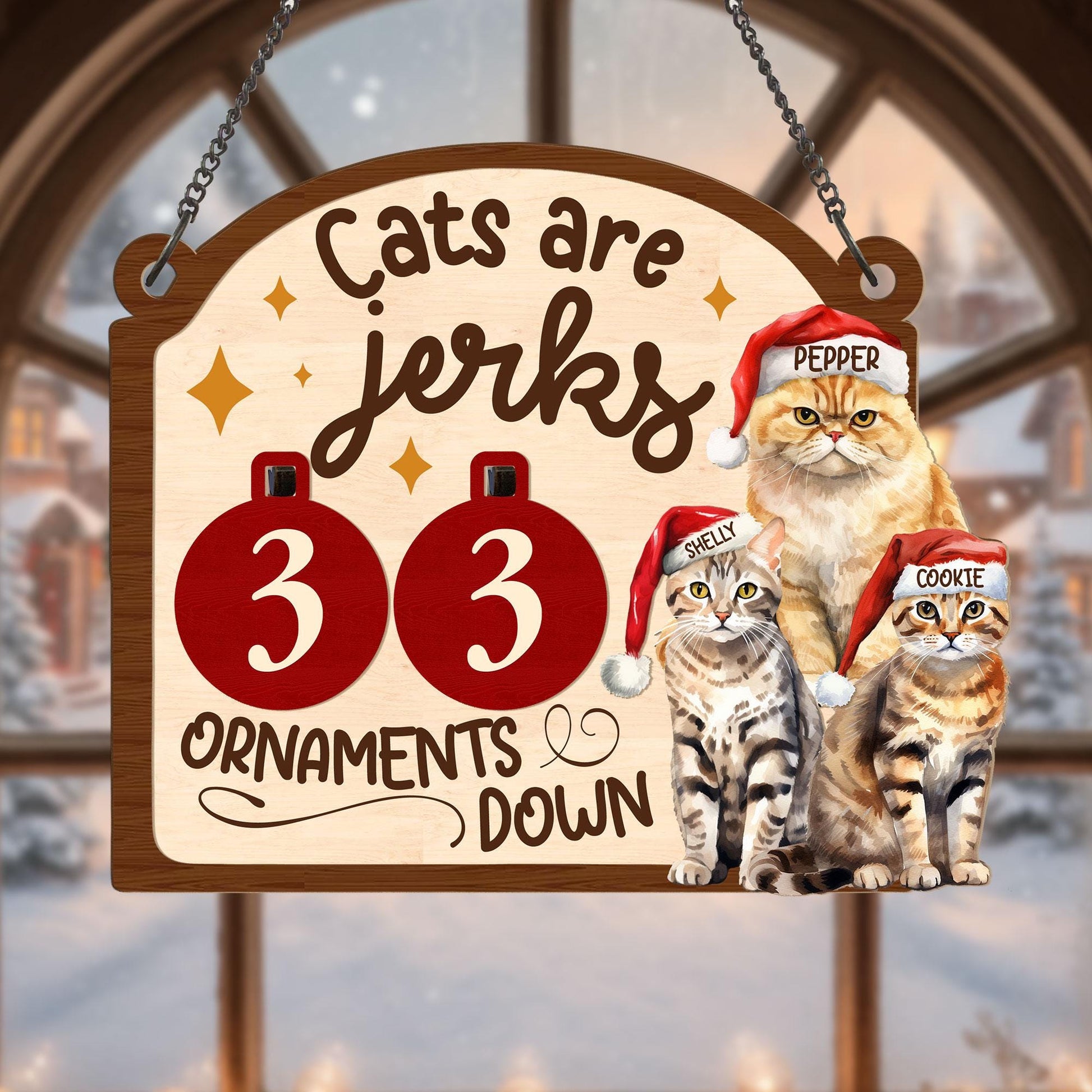 Funny Cats Broke Ornaments Down Counter Sign: Personalized Naughty Kitty Holiday Decor image 2