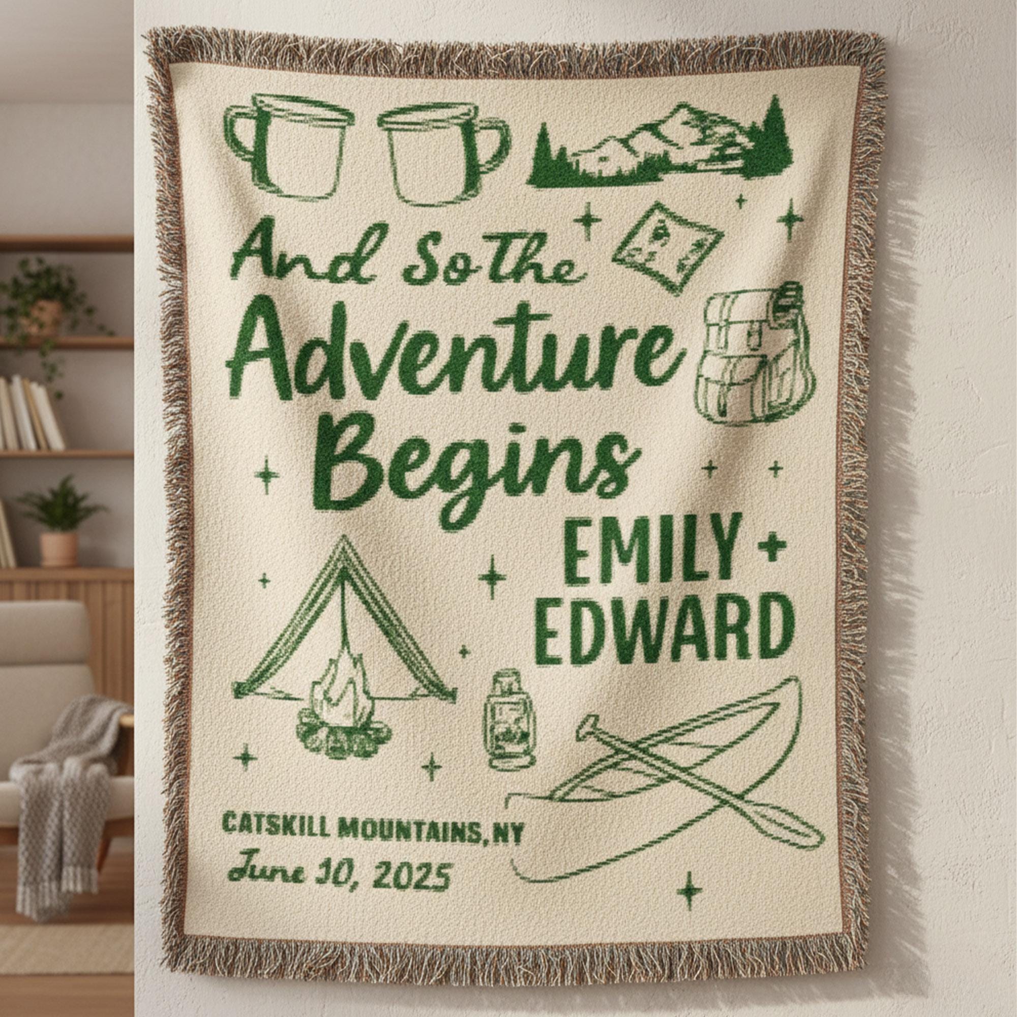 Nature Adventure Couple: Custom Weave Woven Blanket