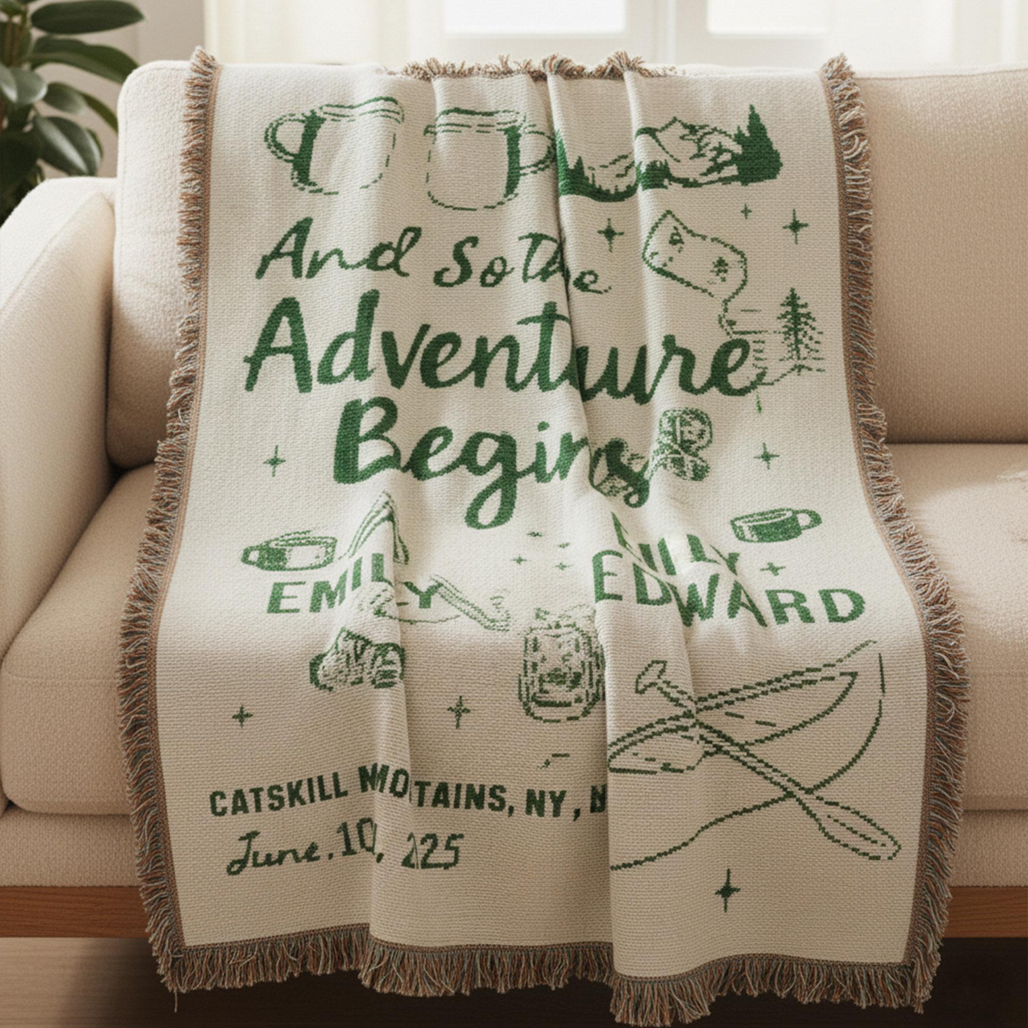 Nature Adventure Couple: Custom Weave Woven Blanket