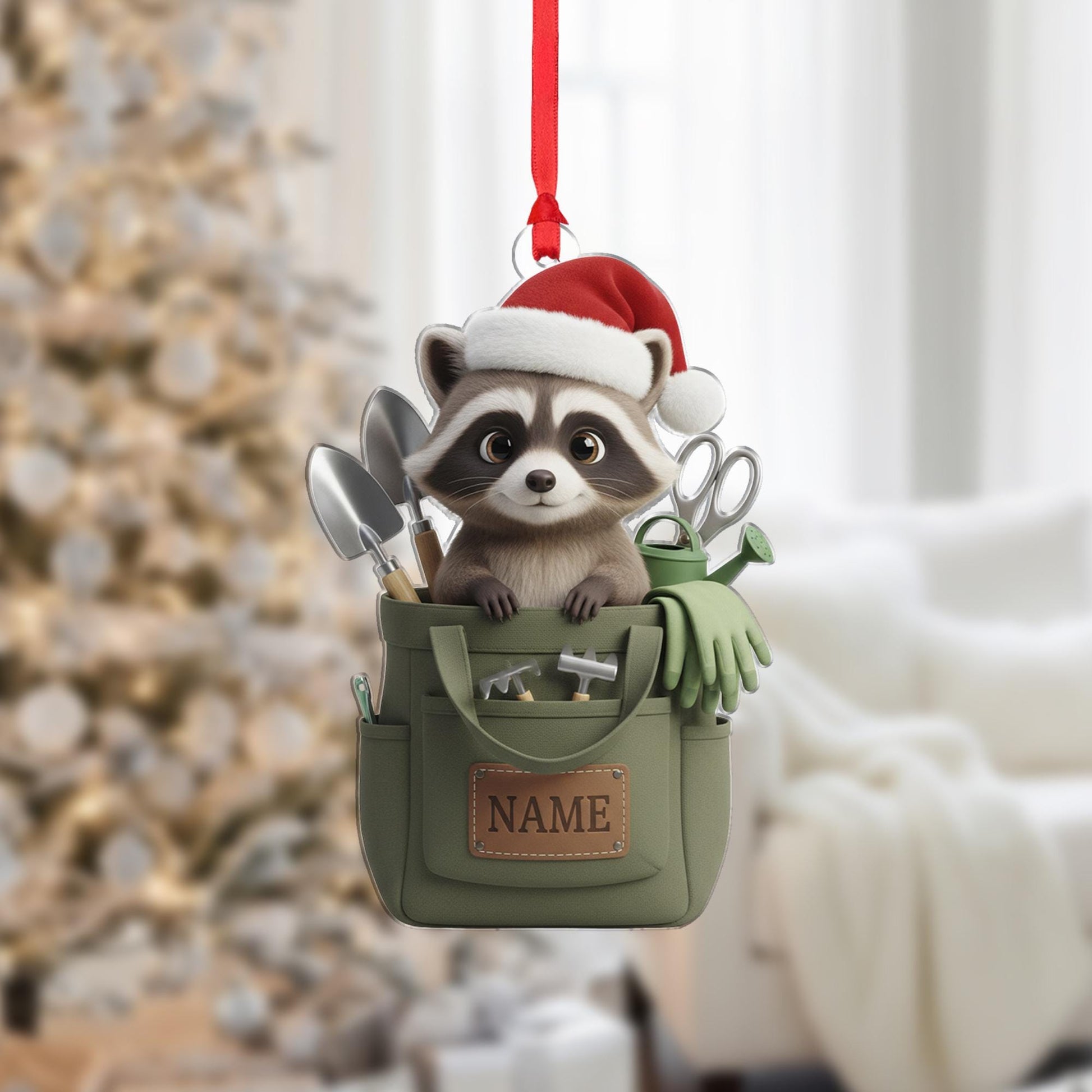 Personalized Garden Raccoon Ornament – Hanging Christmas Decoration