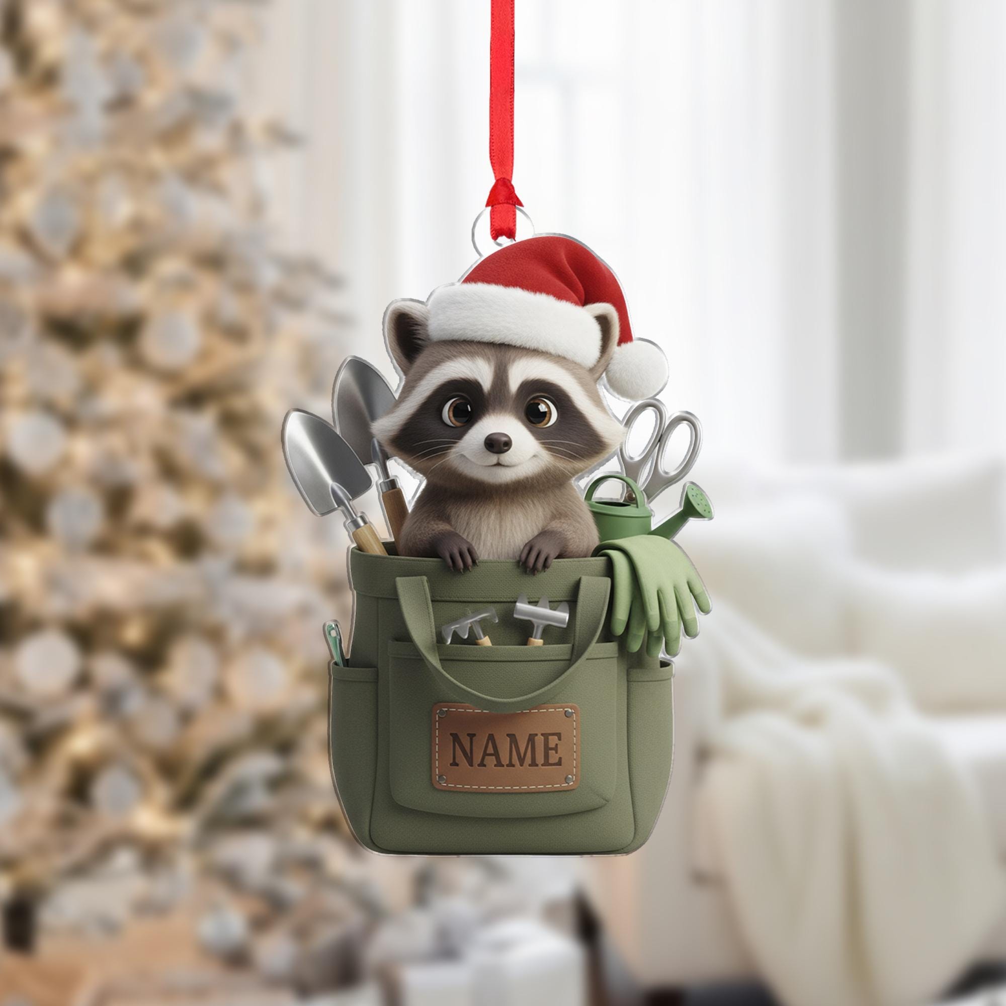 Personalized Garden Raccoon Ornament – Hanging Christmas Decoration
