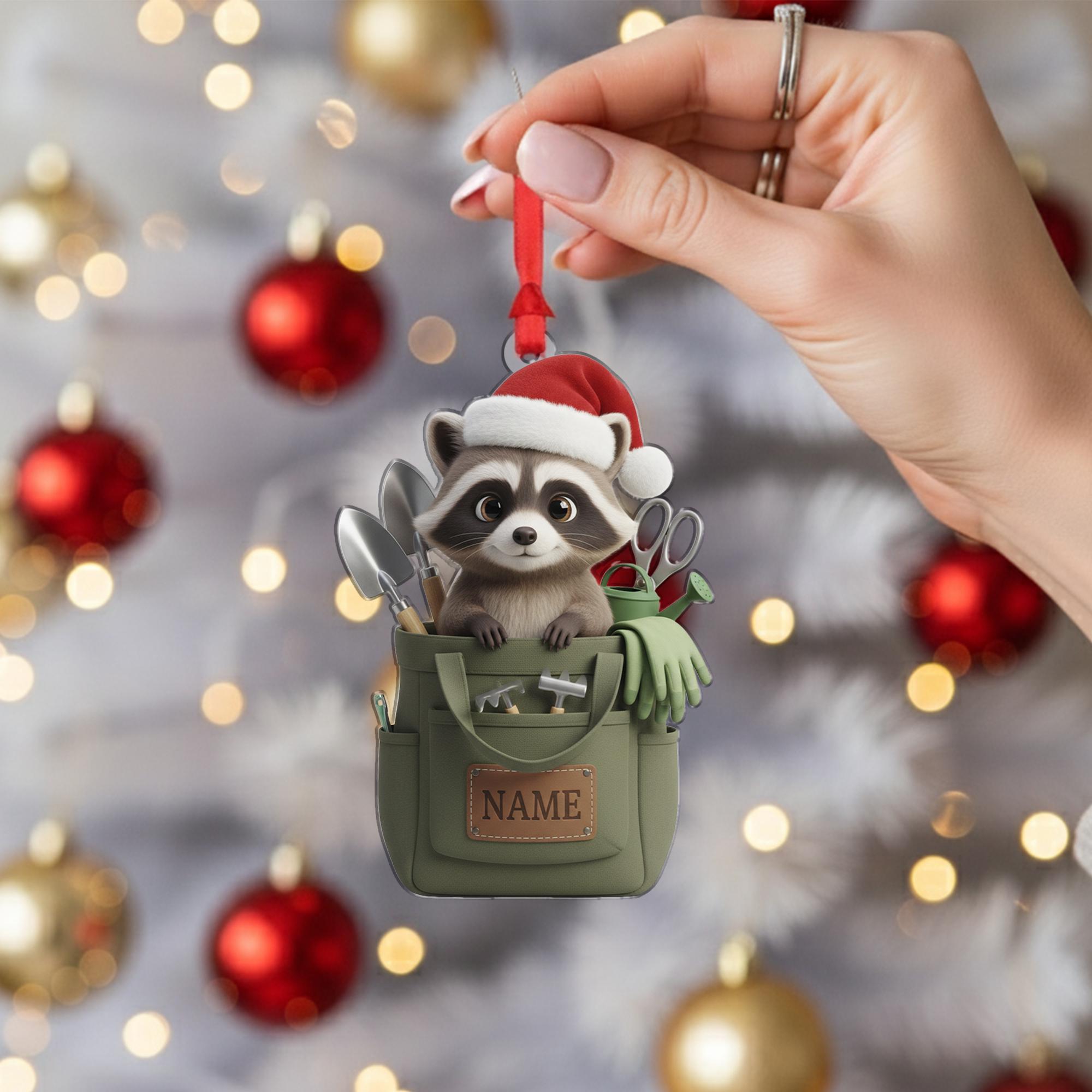 Personalized Garden Raccoon Ornament – Hanging Christmas Decoration