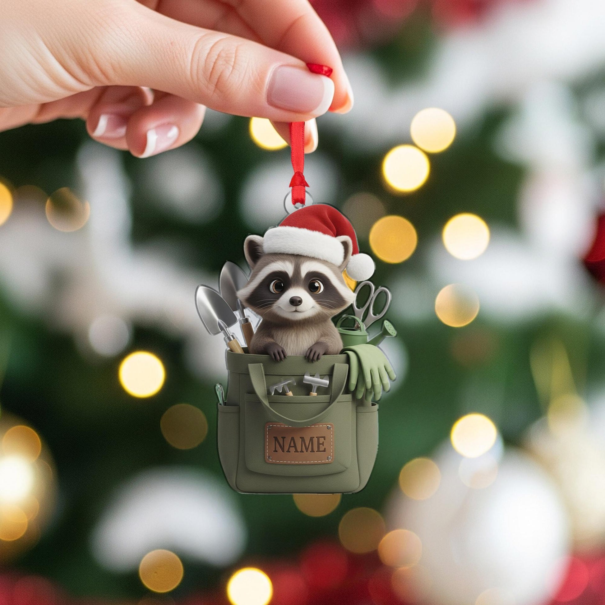 Personalized Garden Raccoon Ornament – Hanging Christmas Decoration