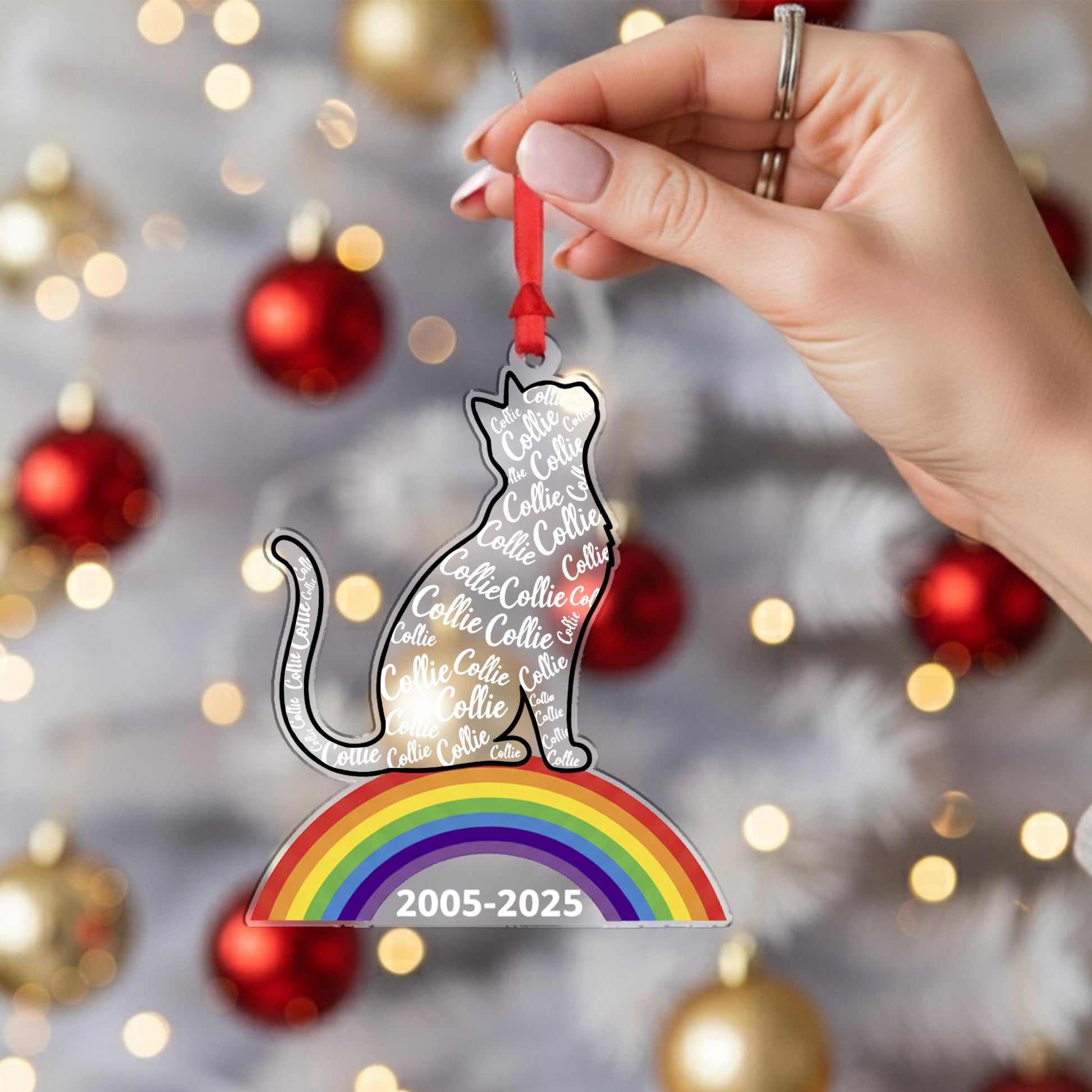 Personalized Cat Memorial Ornament – Acrylic Rainbow Bridge Decoration with Pet Name Design