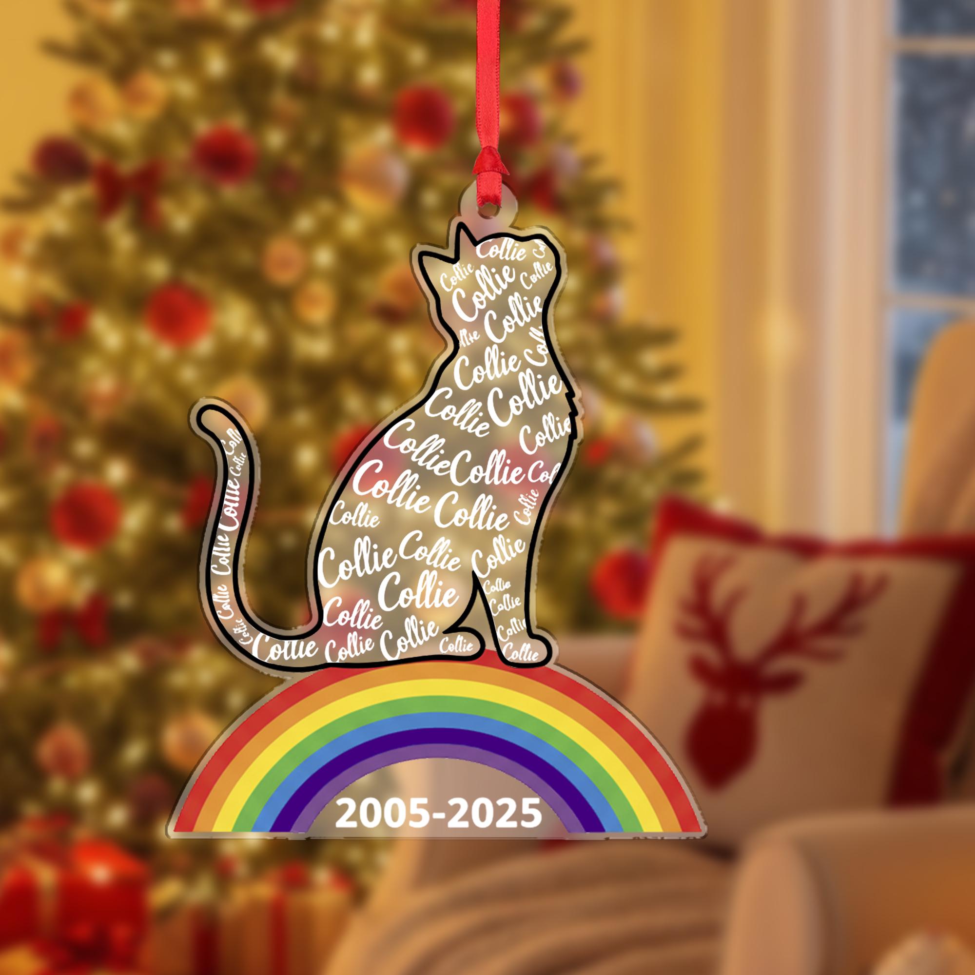Personalized Cat Memorial Ornament – Acrylic Rainbow Bridge Decoration with Pet Name Design