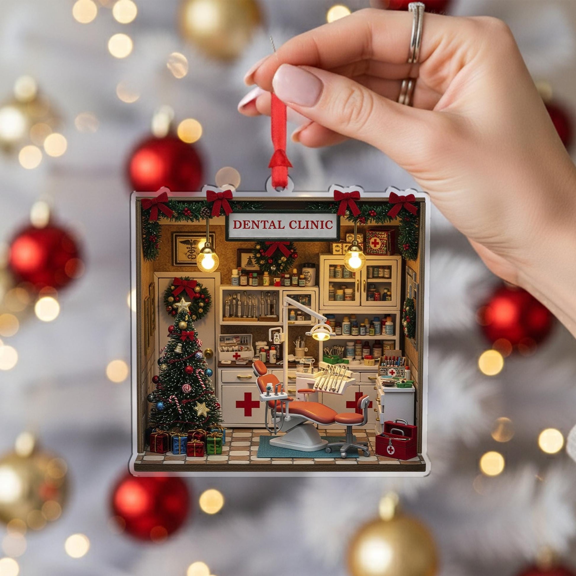 Dental Clinic Christmas Ornament, Dentist Office Acrylic, Personalized Name Year
