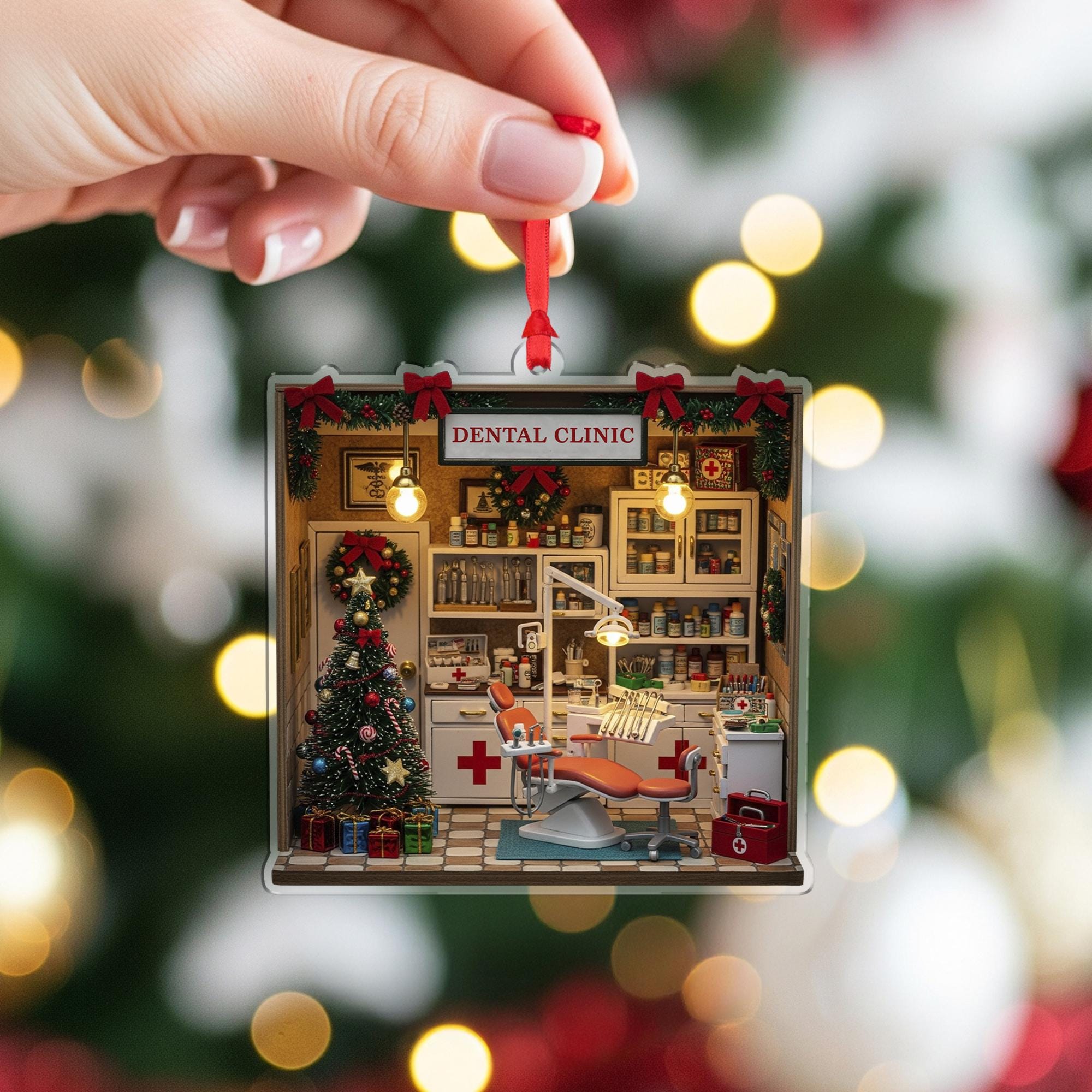 Dental Clinic Christmas Ornament, Dentist Office Acrylic, Personalized Name Year