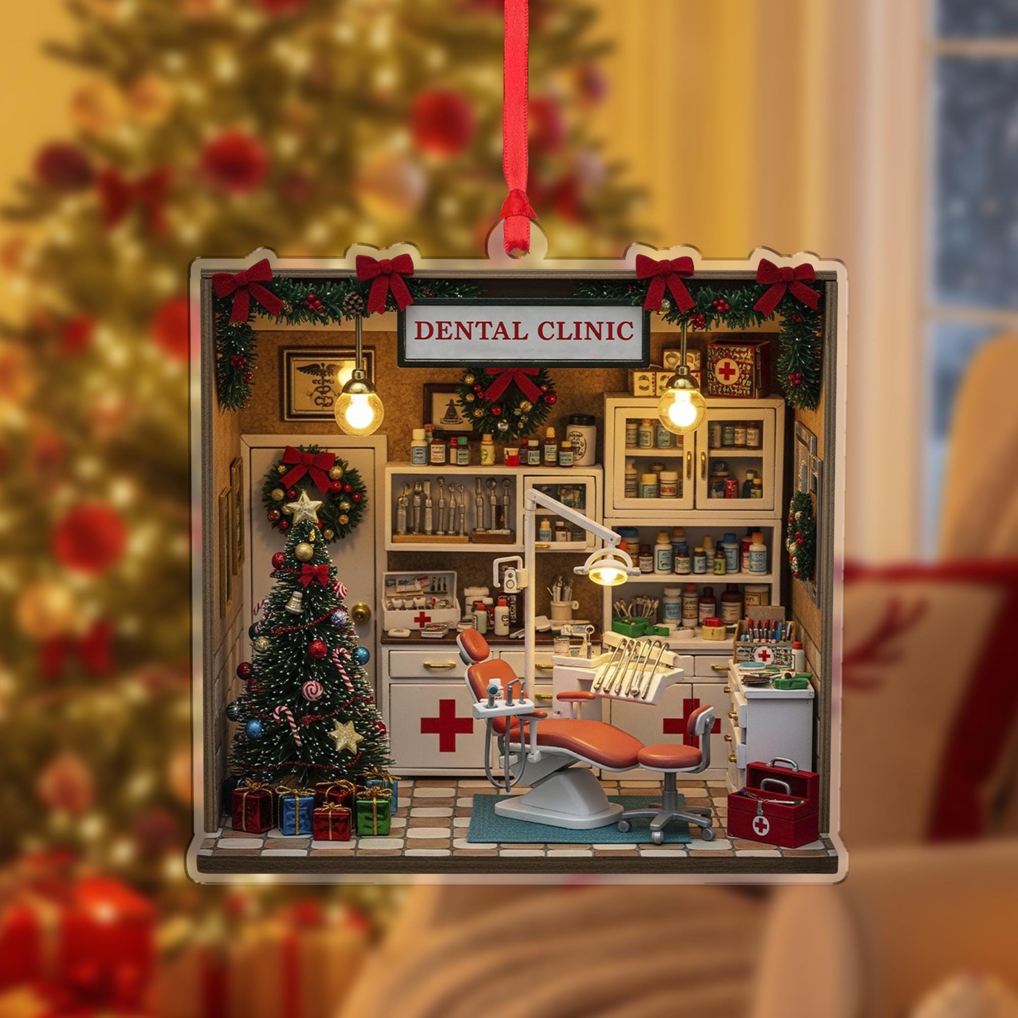 Dental Clinic Christmas Ornament, Dentist Office Acrylic, Personalized Name Year