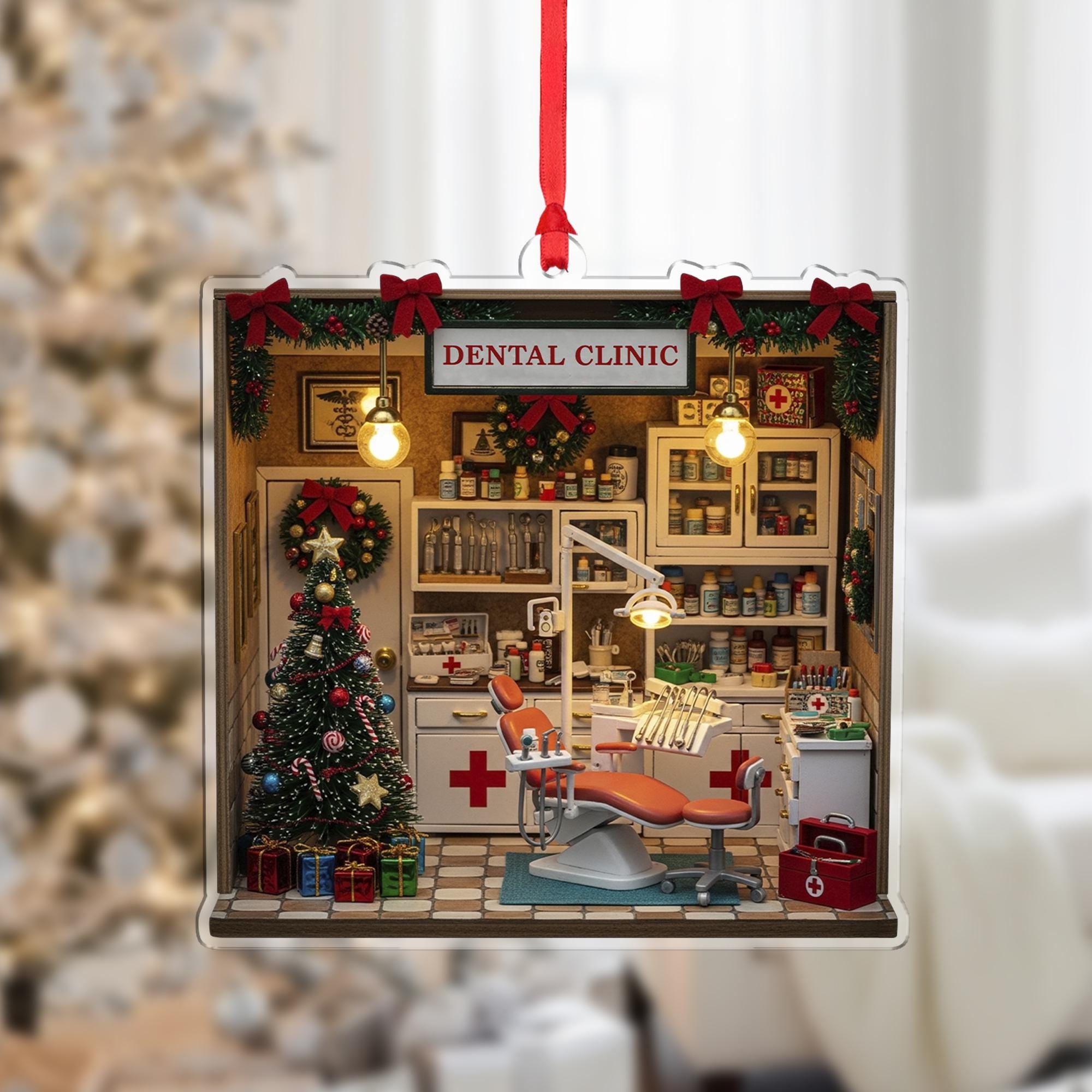 Dental Clinic Christmas Ornament, Dentist Office Acrylic, Personalized Name Year
