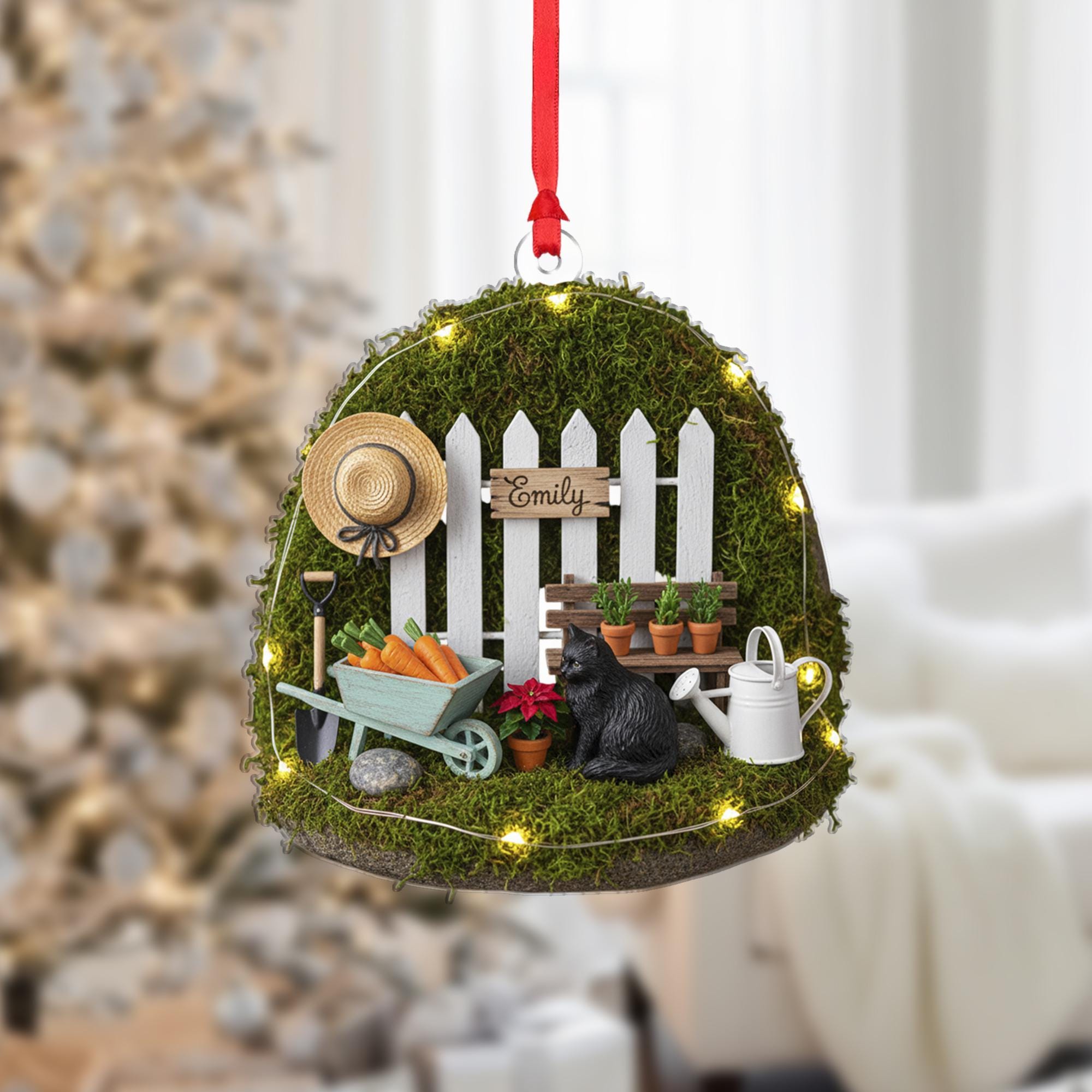 Hanging Indoor Terrarium with Cat And Veggies – Personalized Name Decor Gift