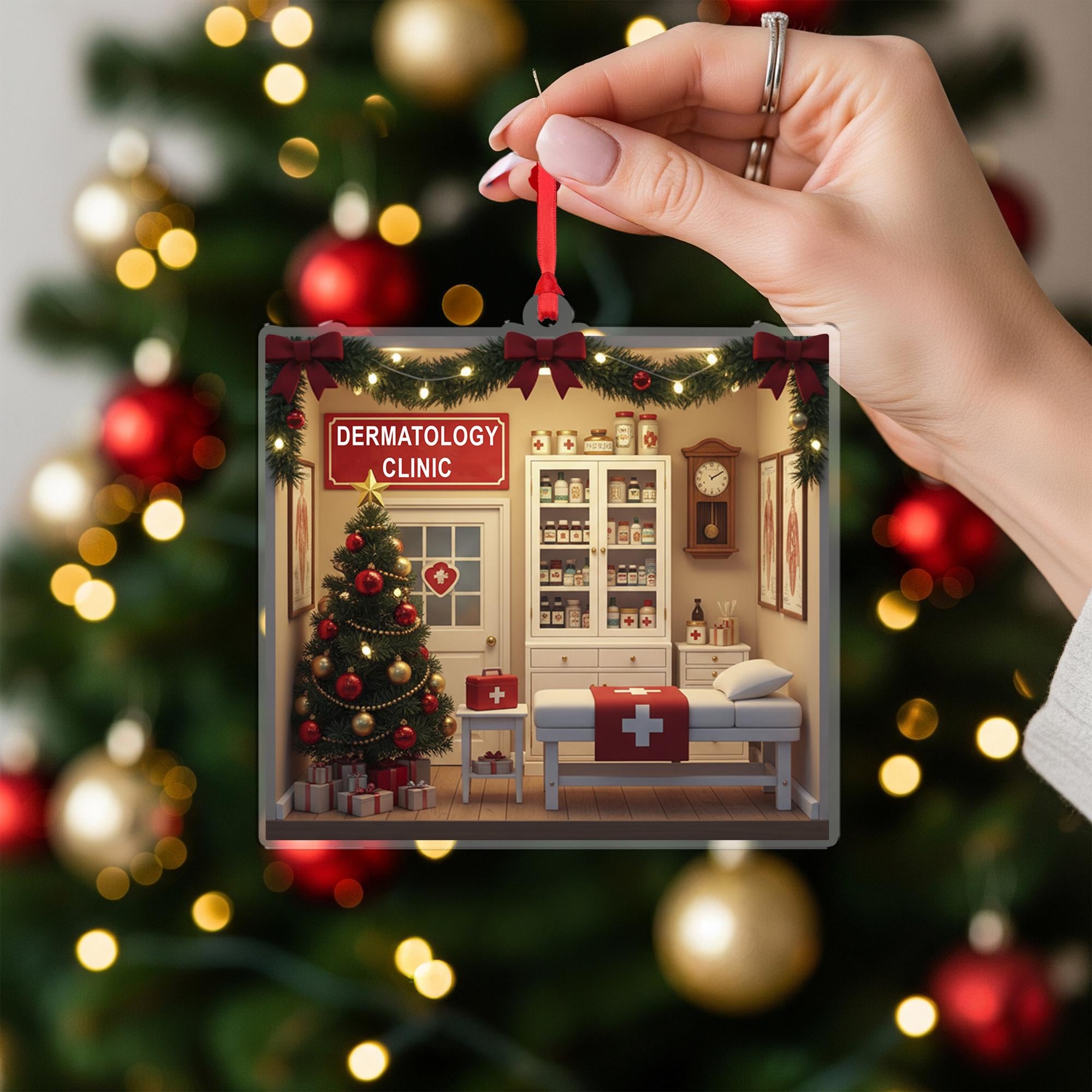 Dermatology Clinic Christmas Ornament, Medical Office Acrylic, Personalized Name Year