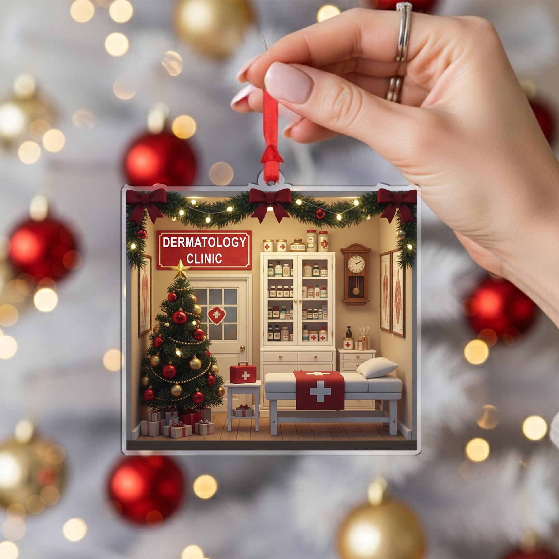 Dermatology Clinic Christmas Ornament, Medical Office Acrylic, Personalized Name Year