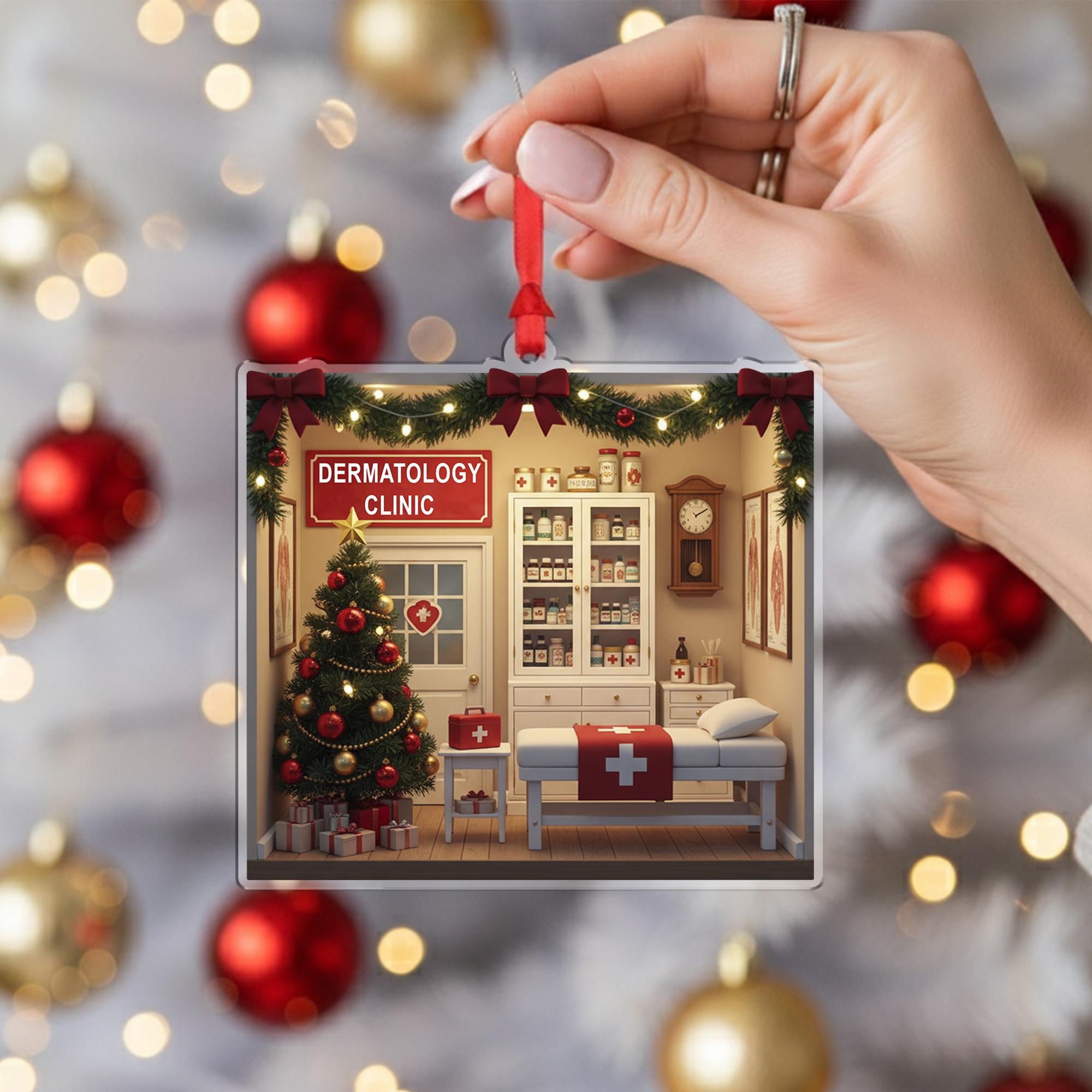Dermatology Clinic Christmas Ornament, Medical Office Acrylic, Personalized Name Year